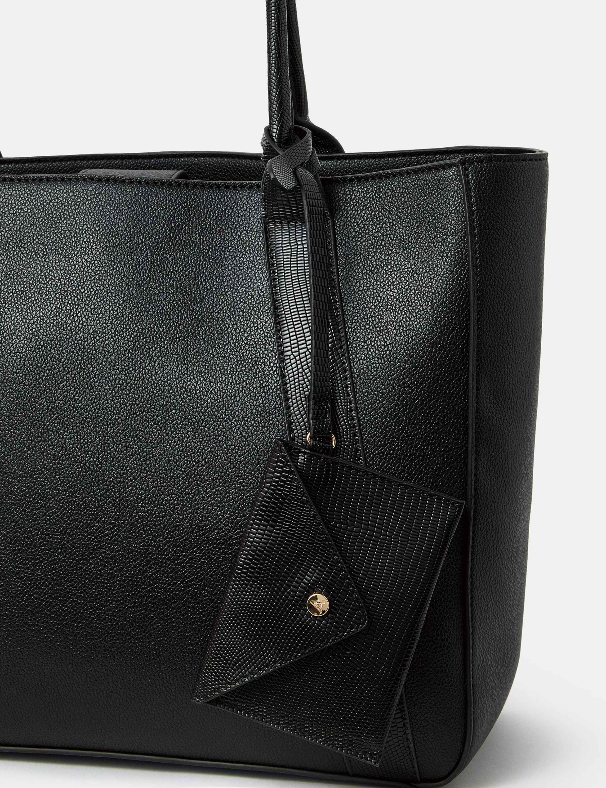 Faux Leather Contrast Handle Laptop Tote Bag 4 of 4