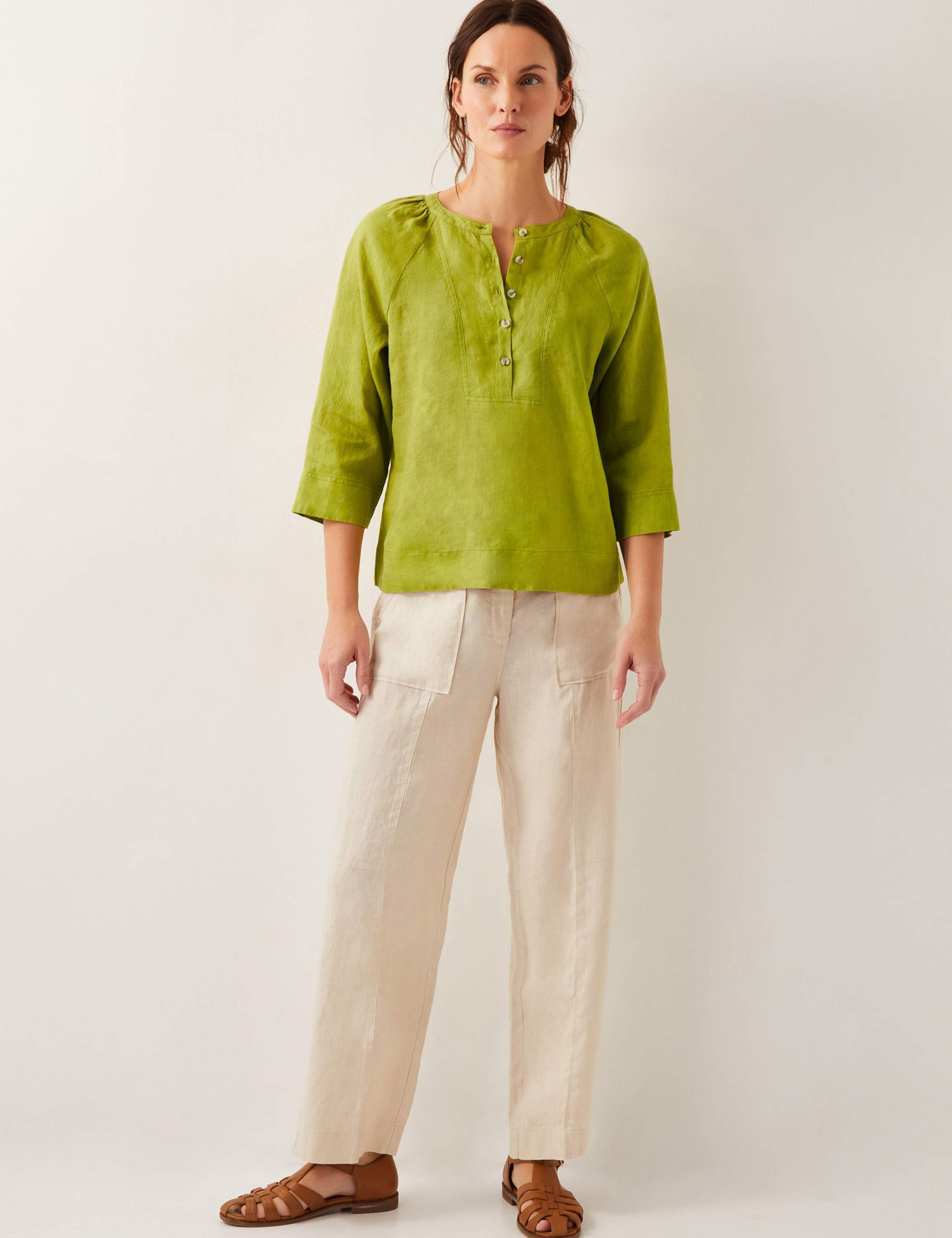 Pure Linen Bib Detail Blouse 2 of 4