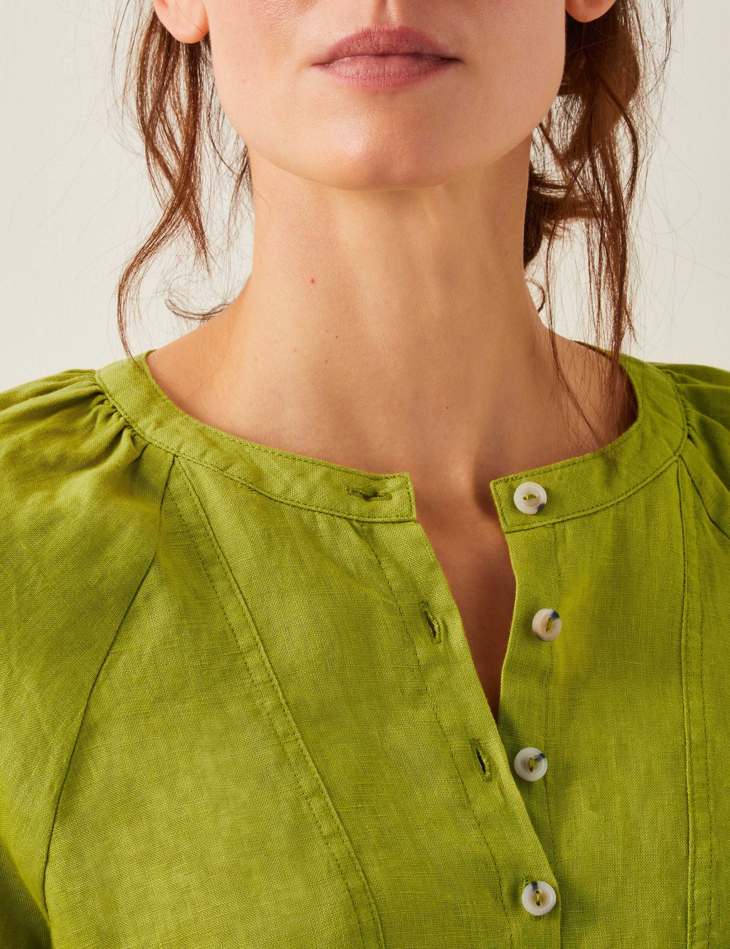 Pure Linen Bib Detail Blouse 3 of 4