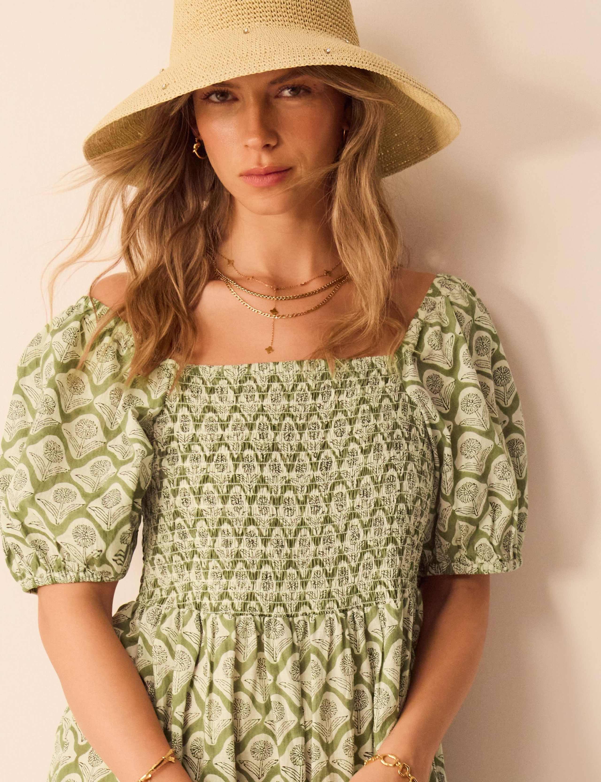 Pure Cotton Block Print Midaxi Tiered Dress 3 of 4