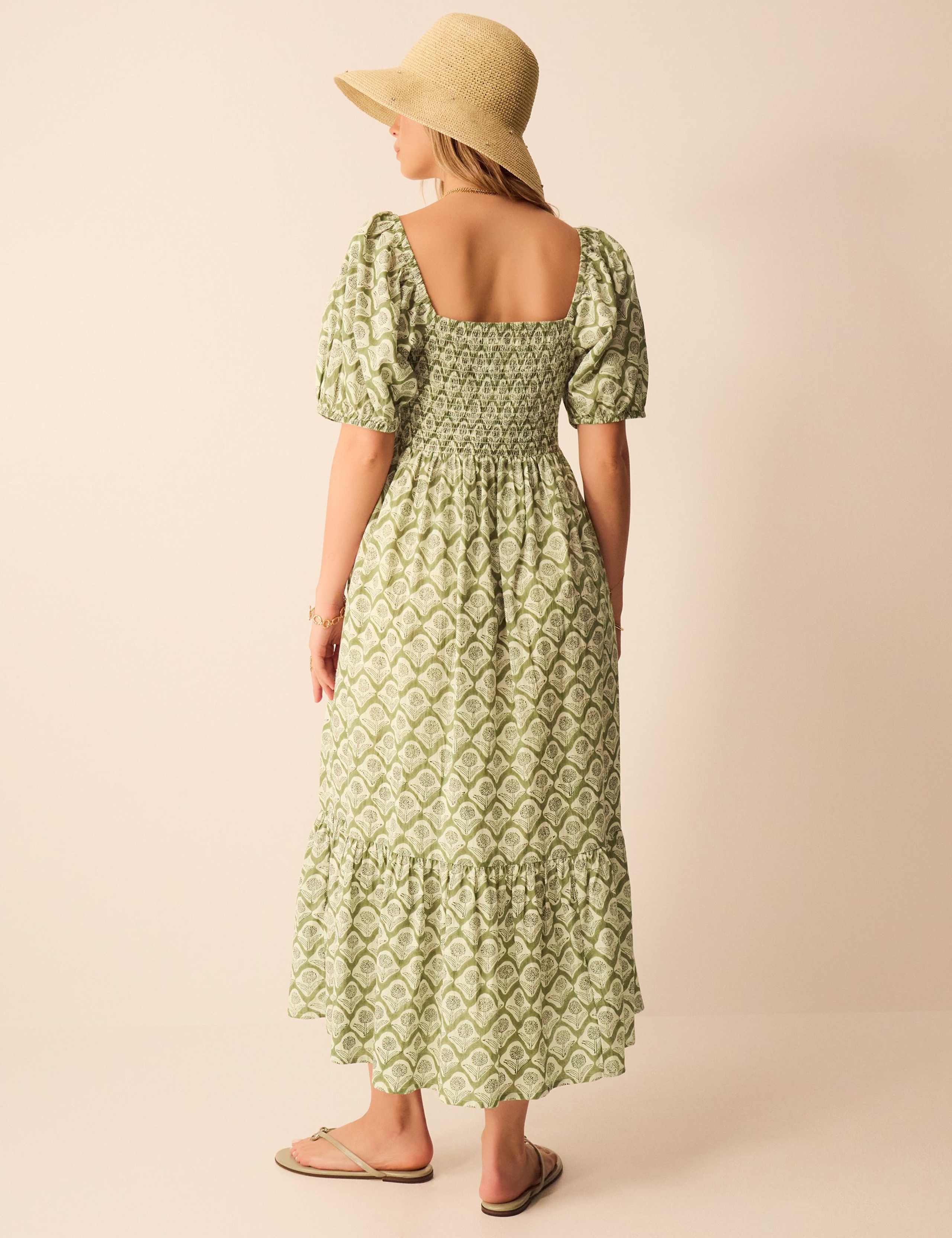 Pure Cotton Block Print Midaxi Tiered Dress 4 of 4