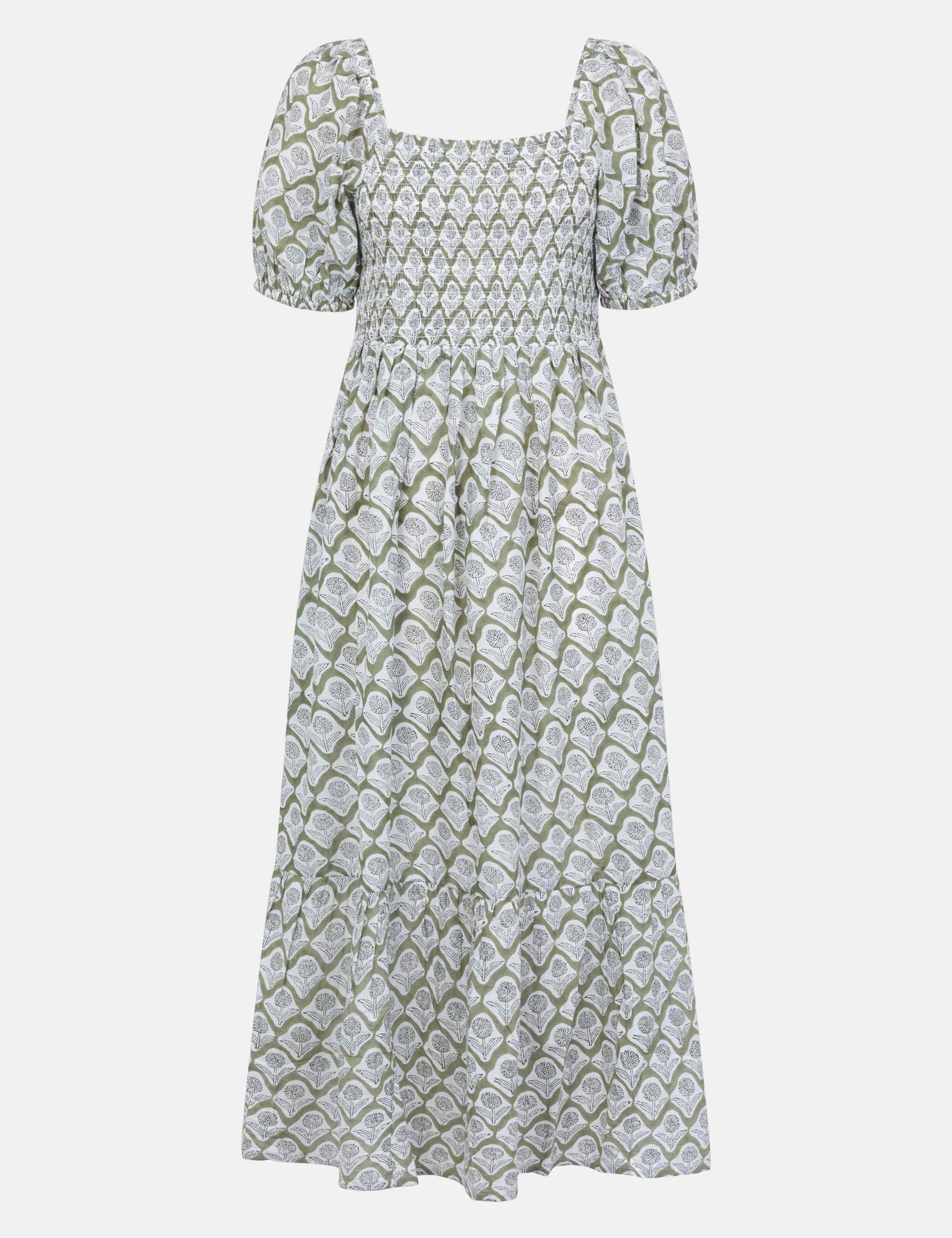 Pure Cotton Block Print Midaxi Tiered Dress 2 of 4