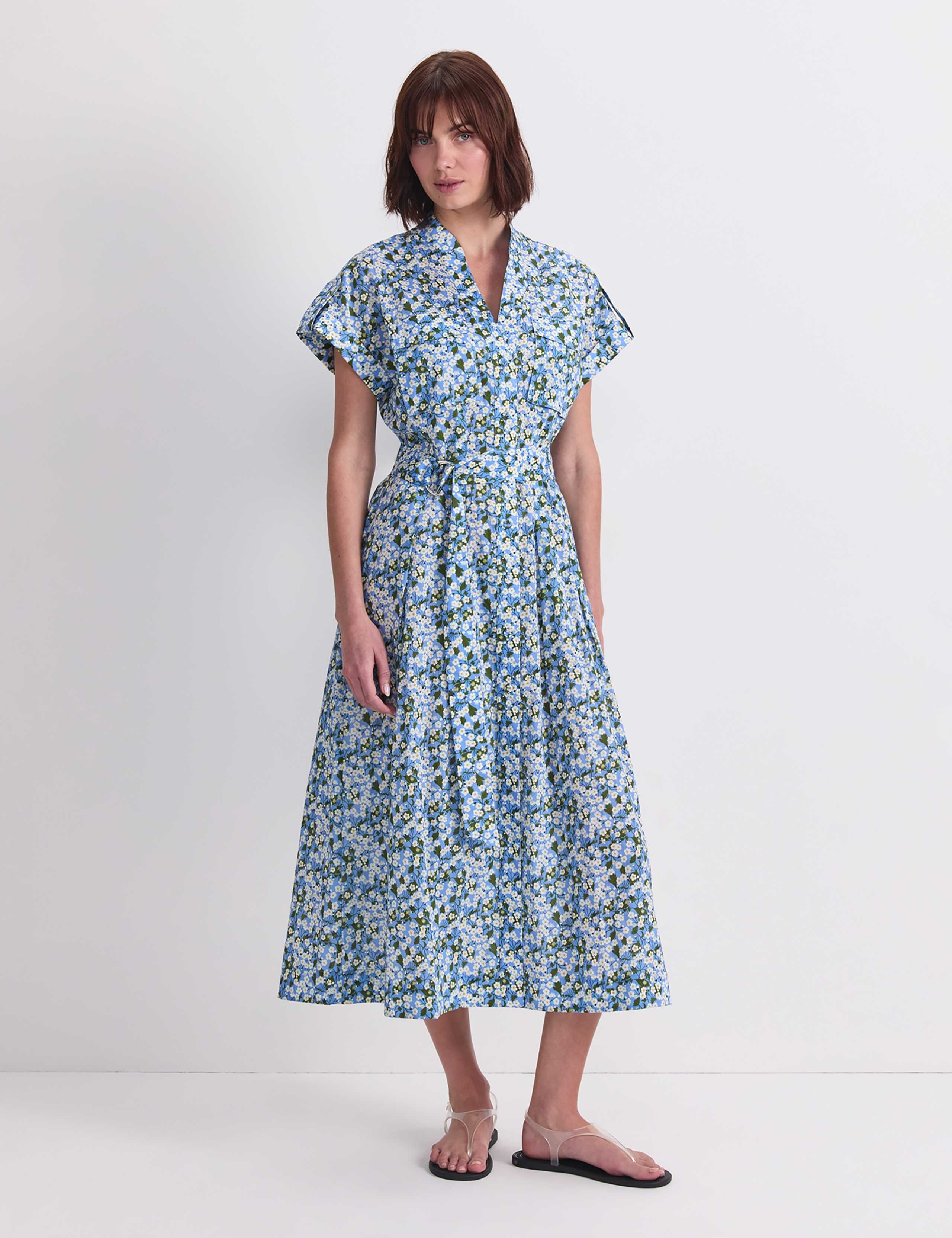 Pure Cotton Floral Midi Shirt Dress 2 of 8