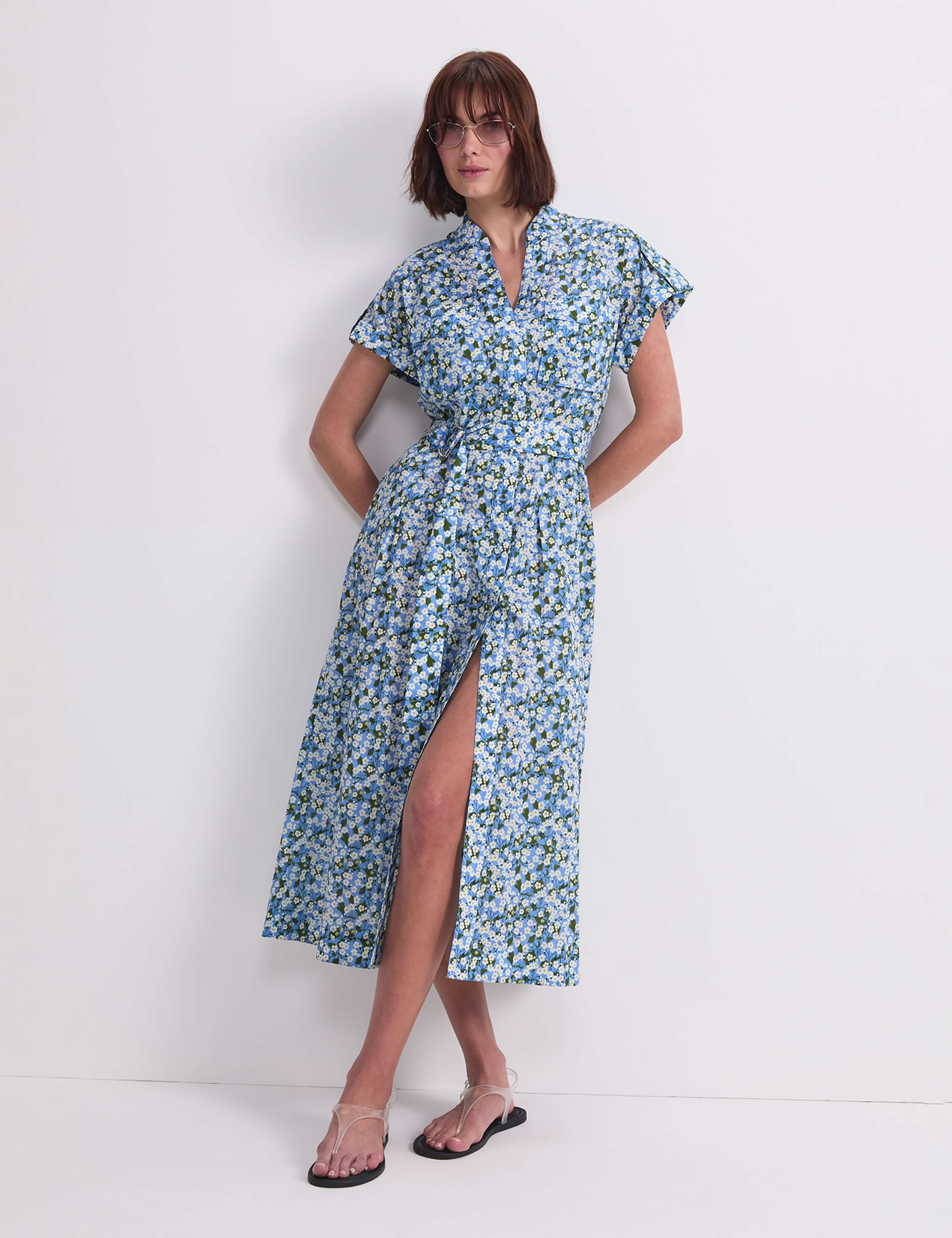 Pure Cotton Floral Midi Shirt Dress 3 of 8