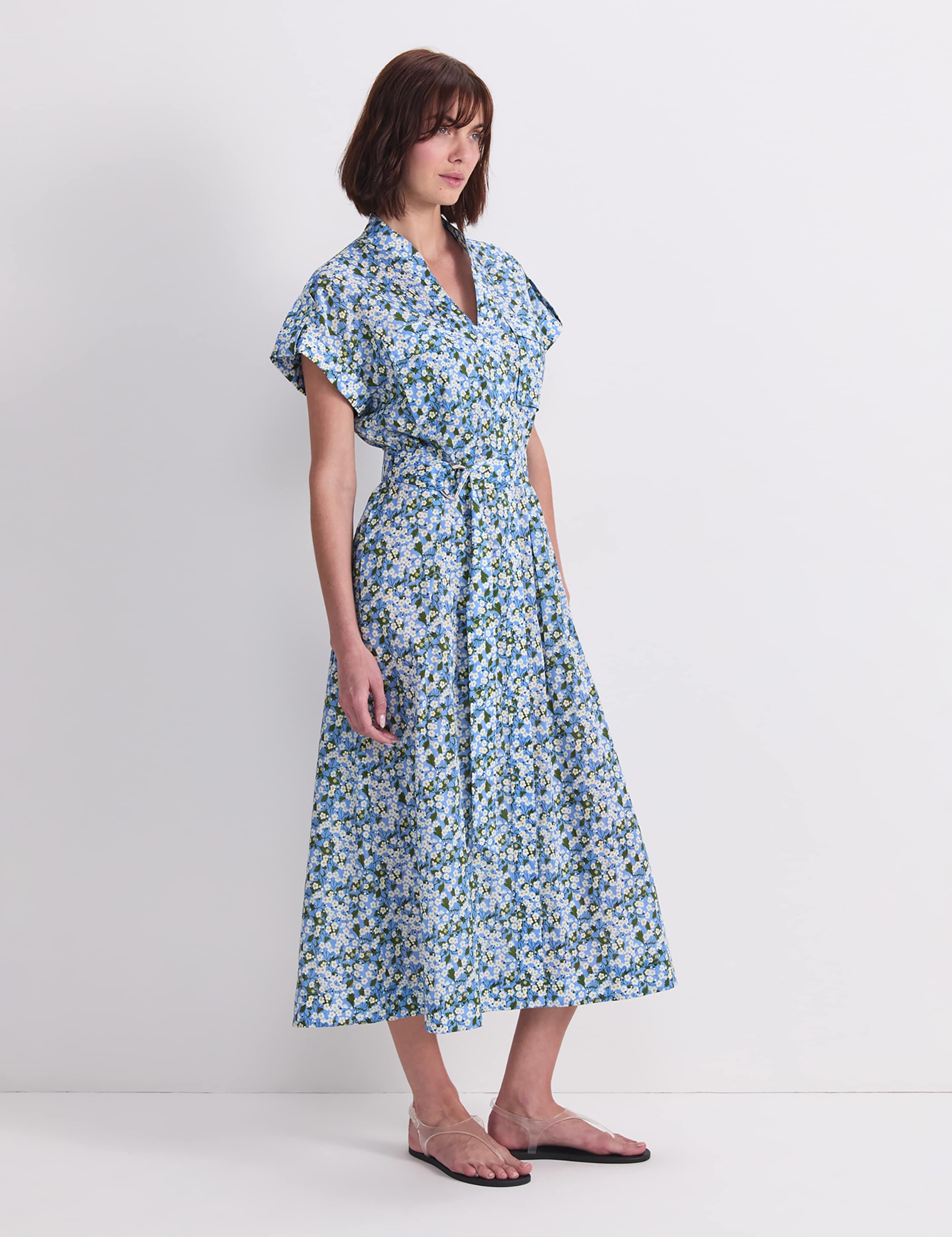 Pure Cotton Floral Midi Shirt Dress 4 of 8