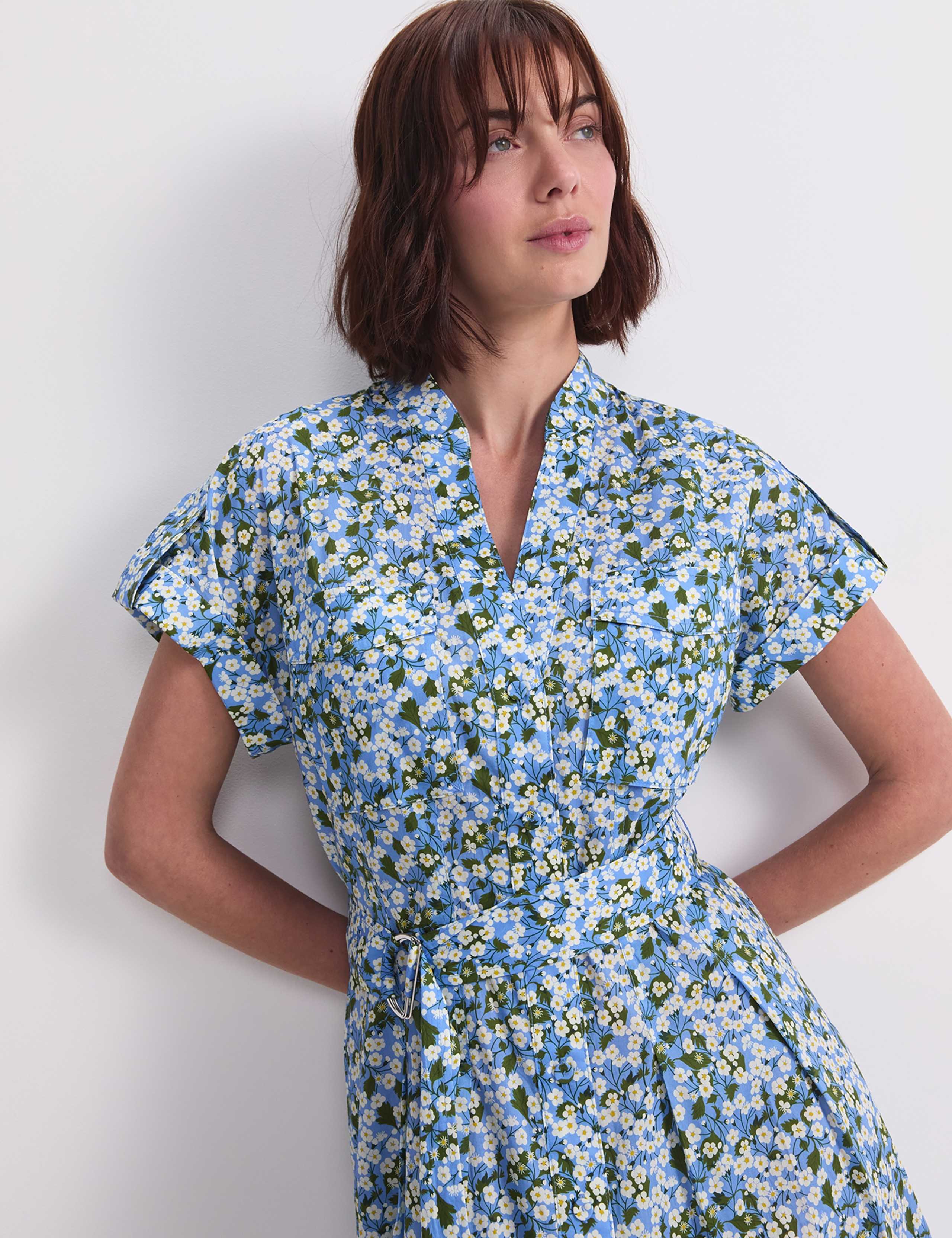 Pure Cotton Floral Midi Shirt Dress 6 of 8