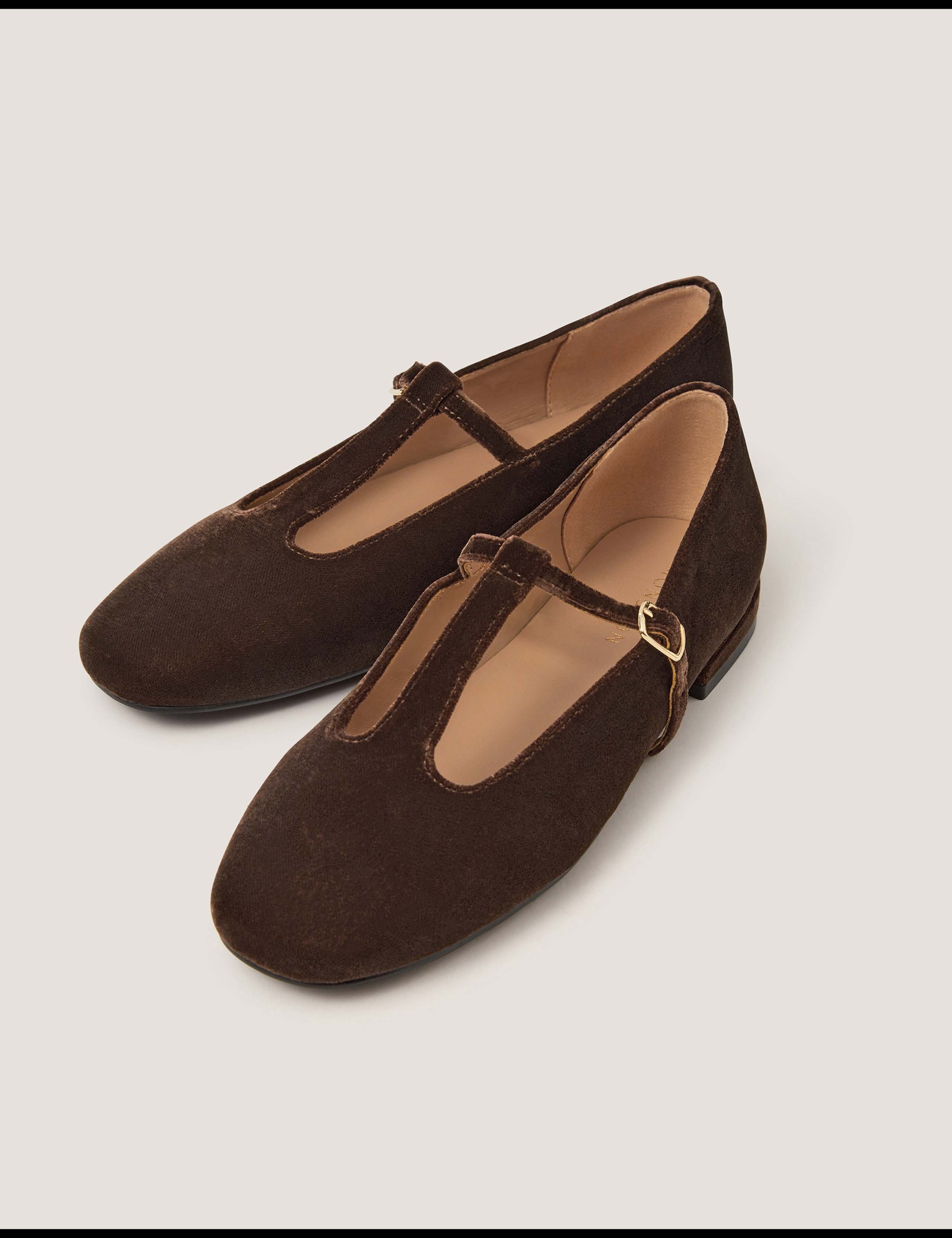 Velvet T-Bar Flat Ballet Pumps 2 of 3