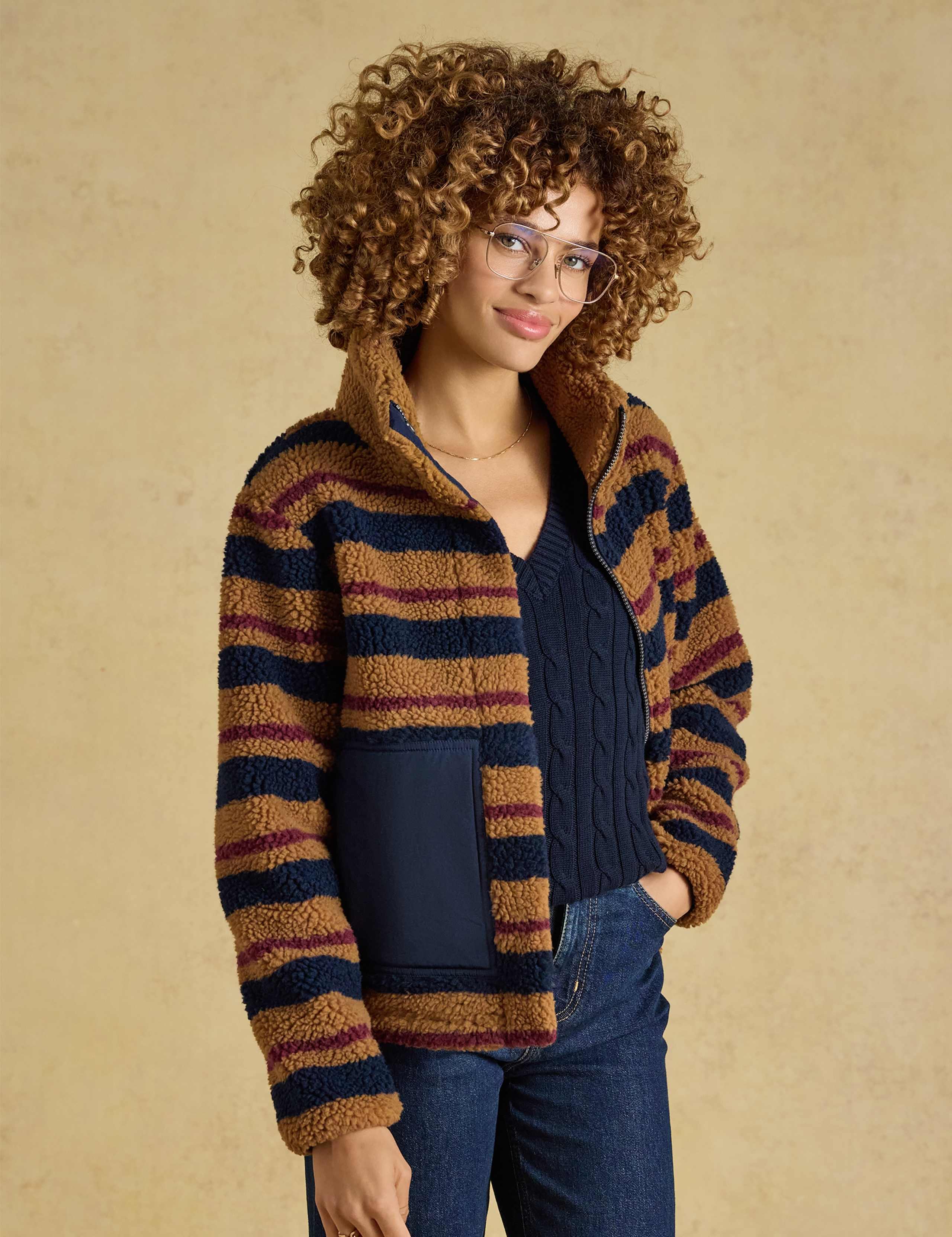 Borg Striped Funnel Neck Jacket 7 of 9