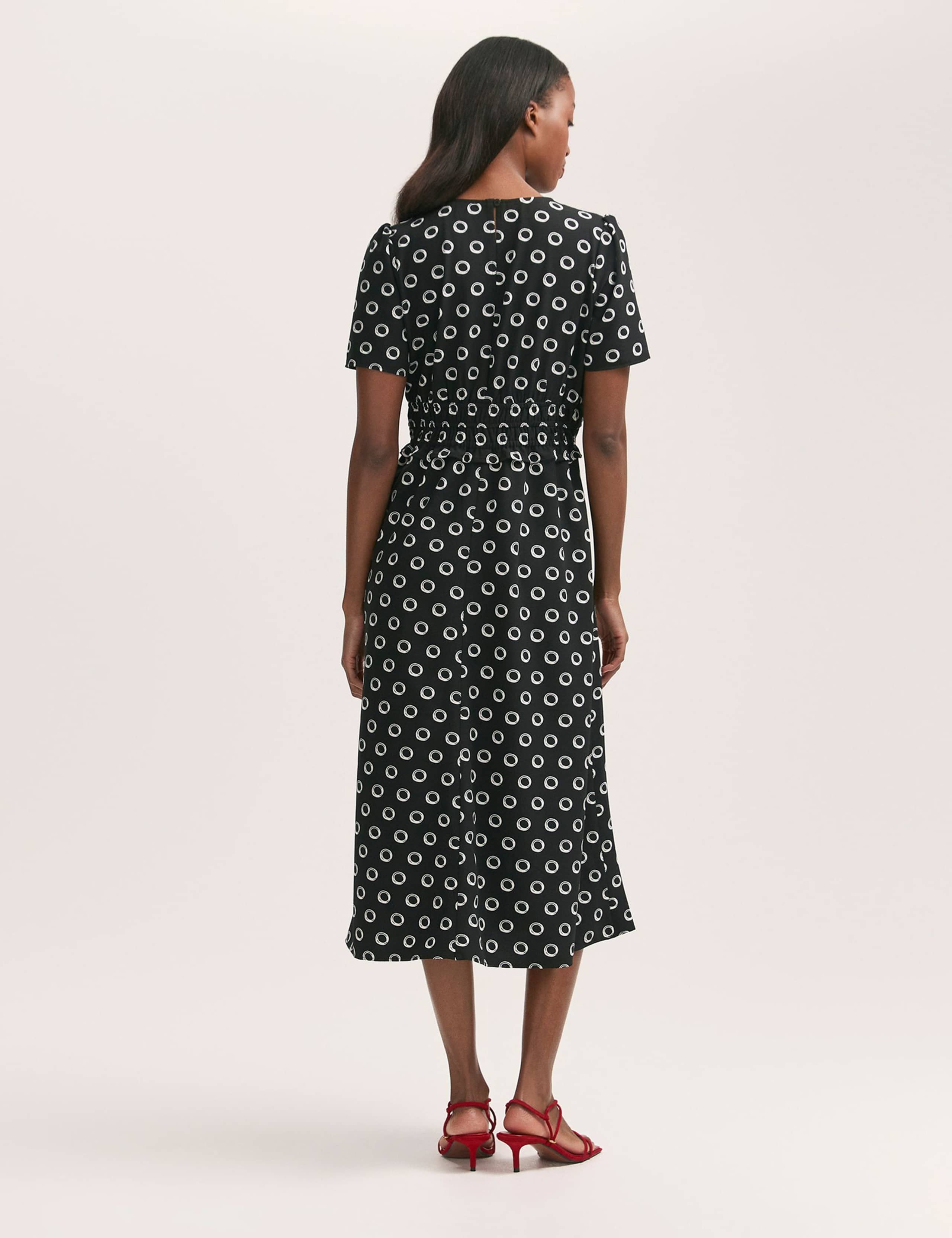 Crepe Polka Dot Midi Waisted Tea Dress 2 of 4