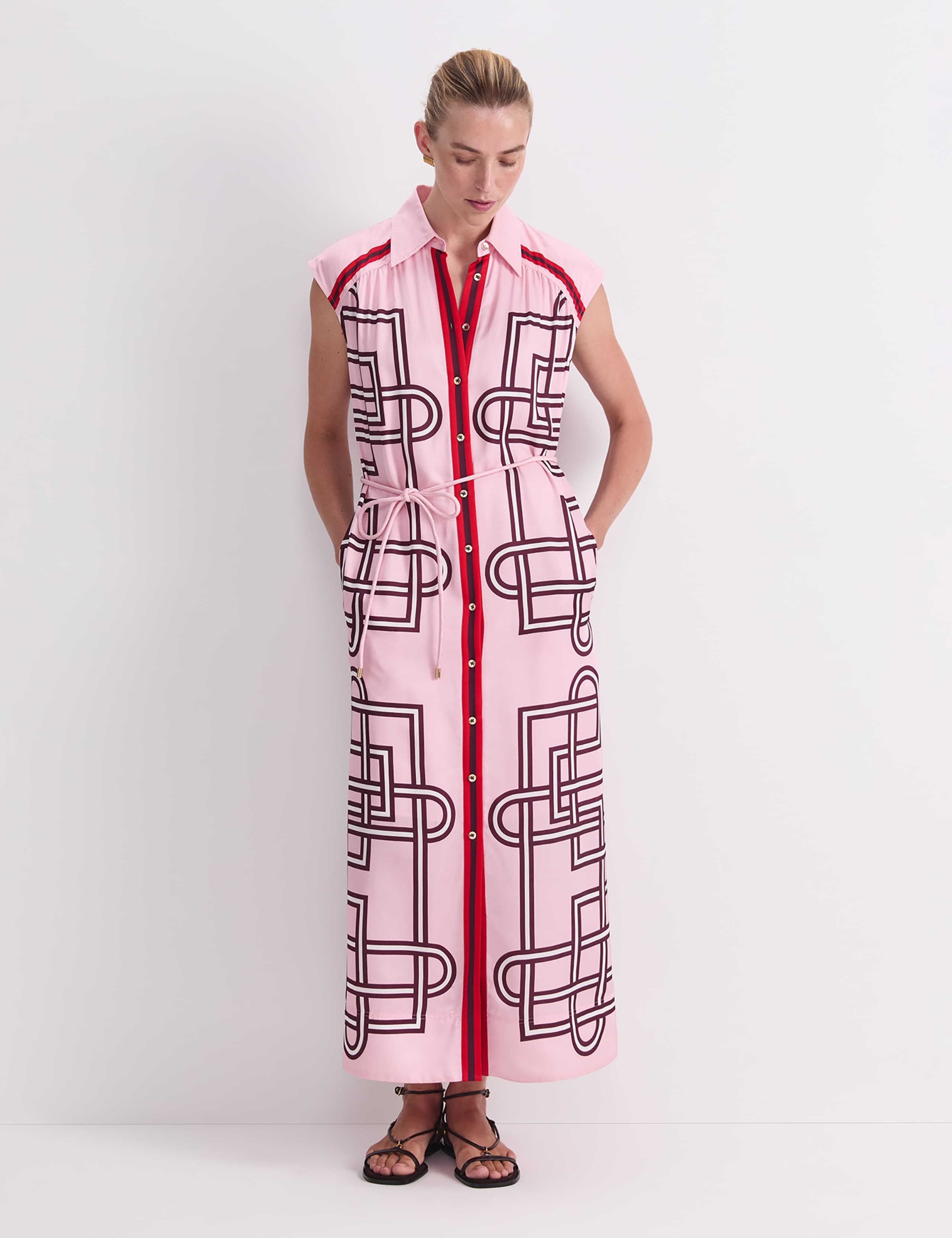 Printed Tie Waist Maxi Shirt Dress 2 of 7