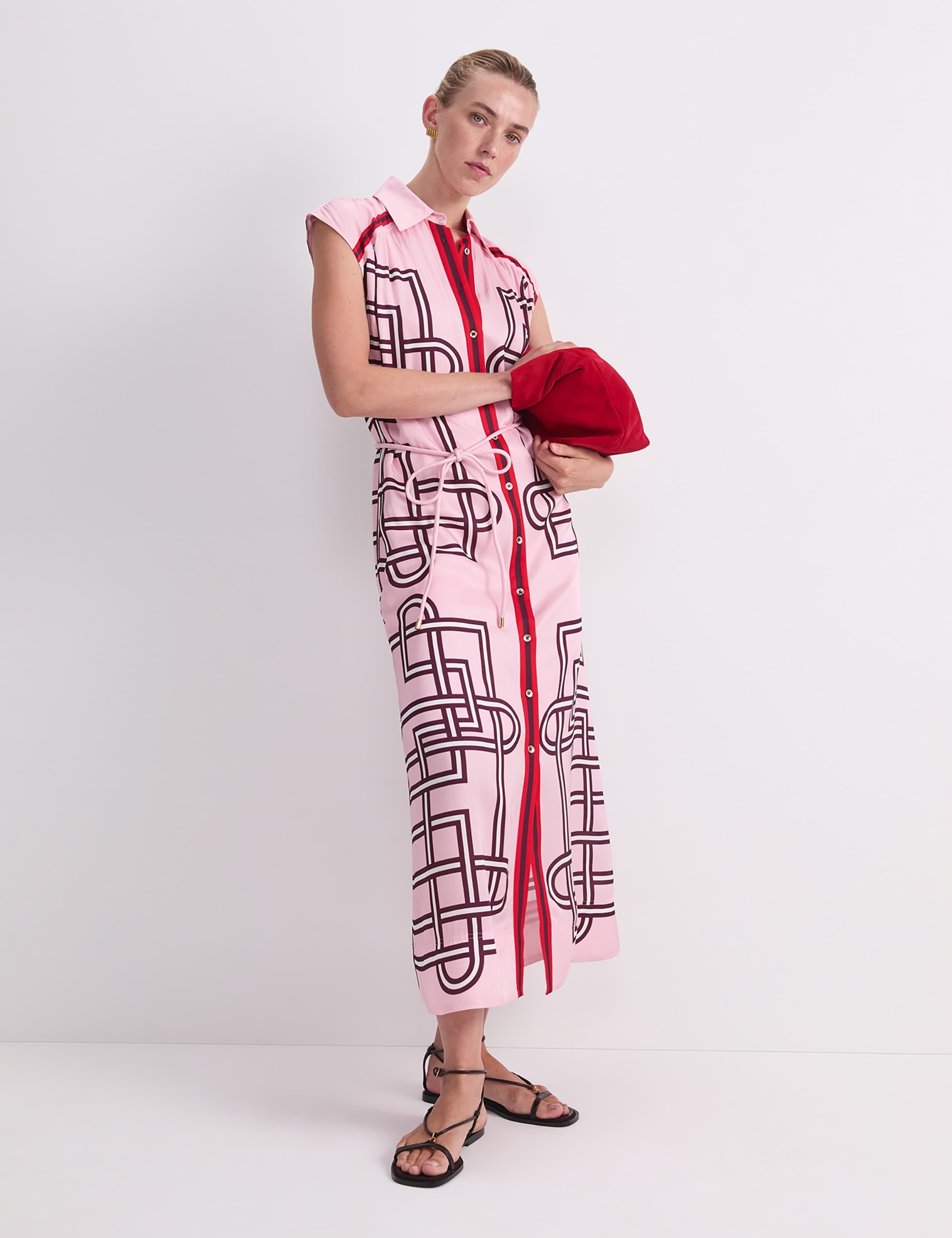 Printed Tie Waist Maxi Shirt Dress 3 of 7