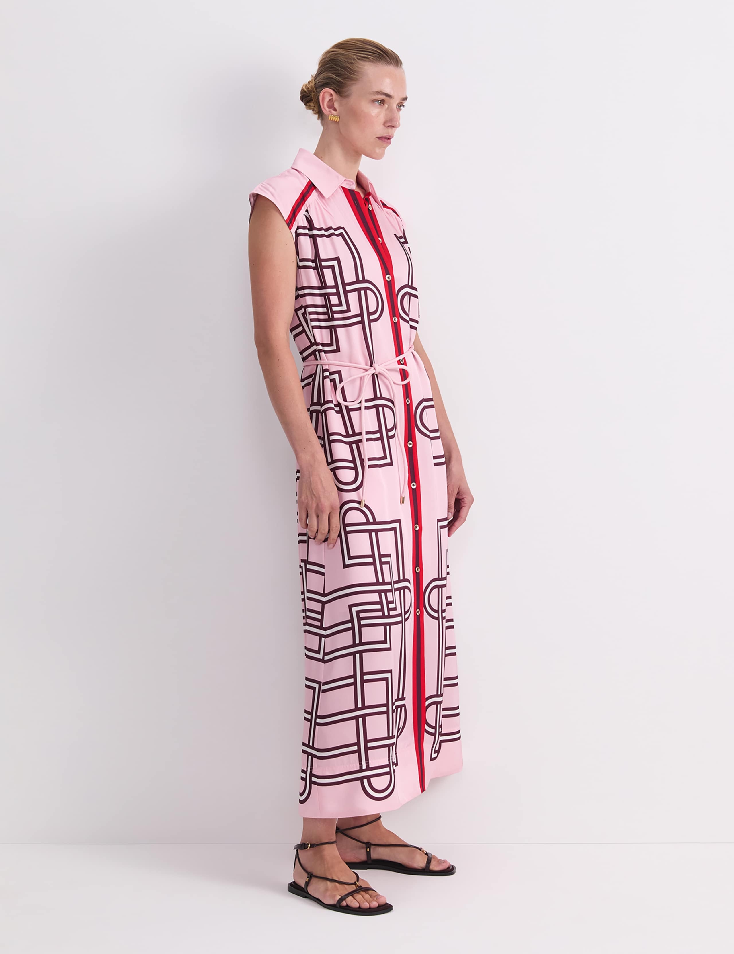Printed Tie Waist Maxi Shirt Dress 4 of 7