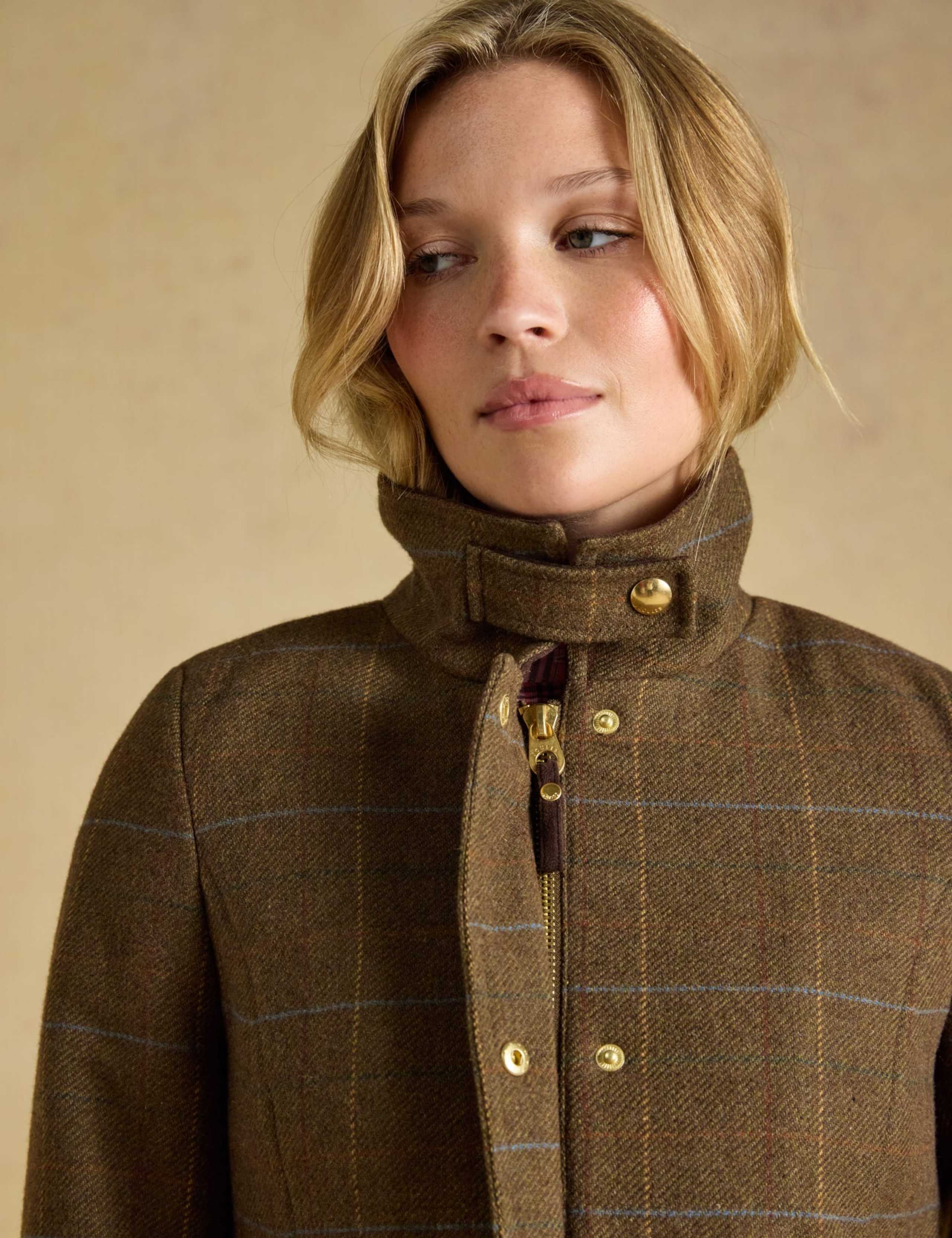Wool Blend Tweed Checked Field Coat 2 of 9