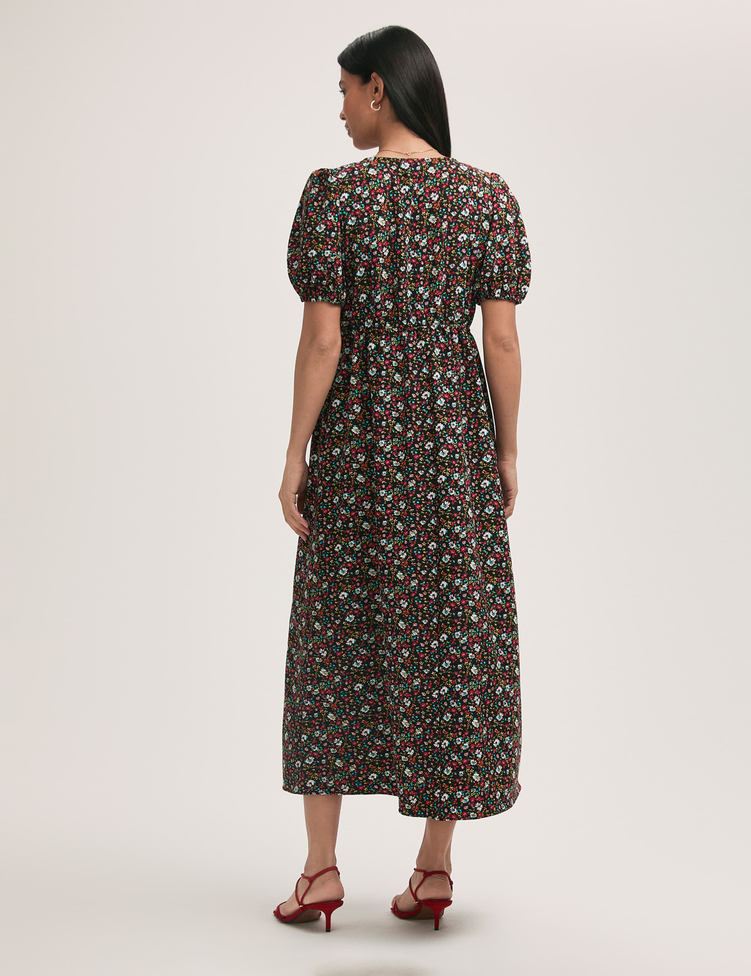 Crepe Ditsy Floral V-Neck Midi Tea Dress 2 of 4