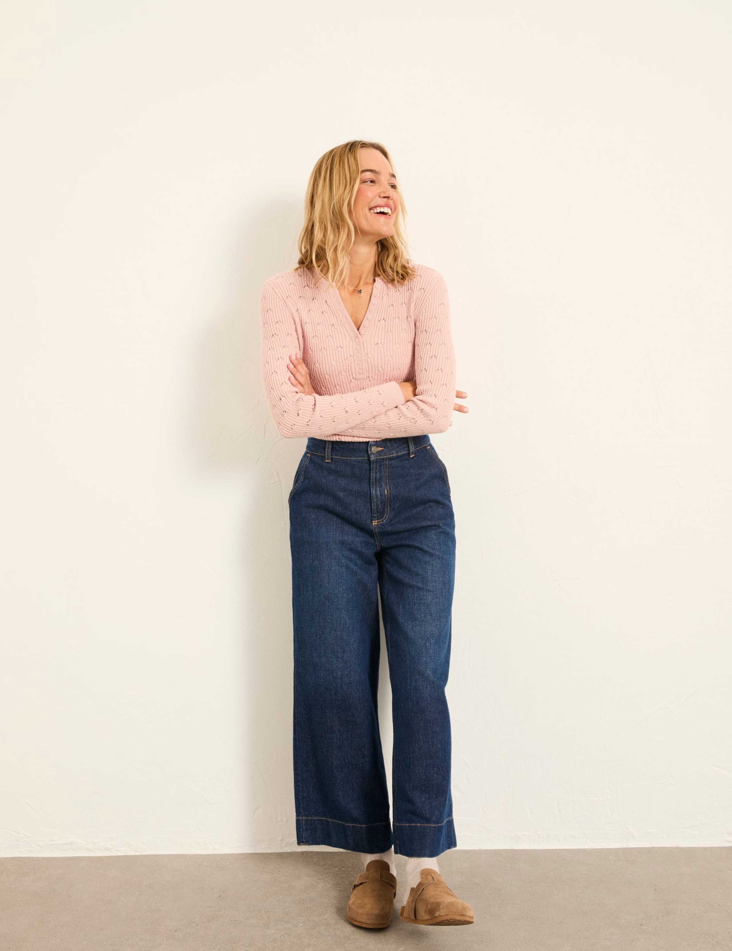 Cotton Rich Ribbed Notch Neck Jumper 5 of 5