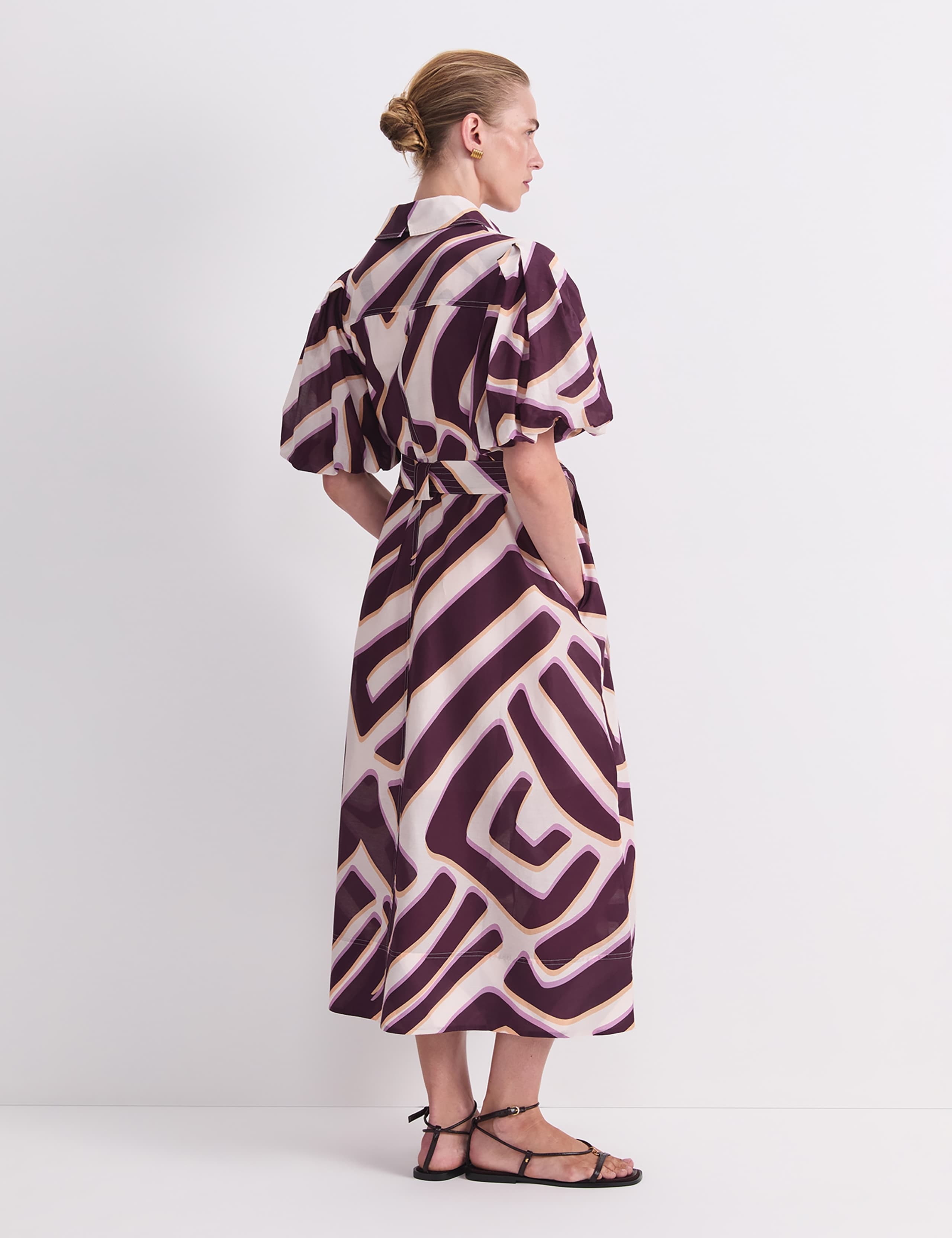 Cotton Rich Printed Midi Shirt Dress with Silk 4 of 8