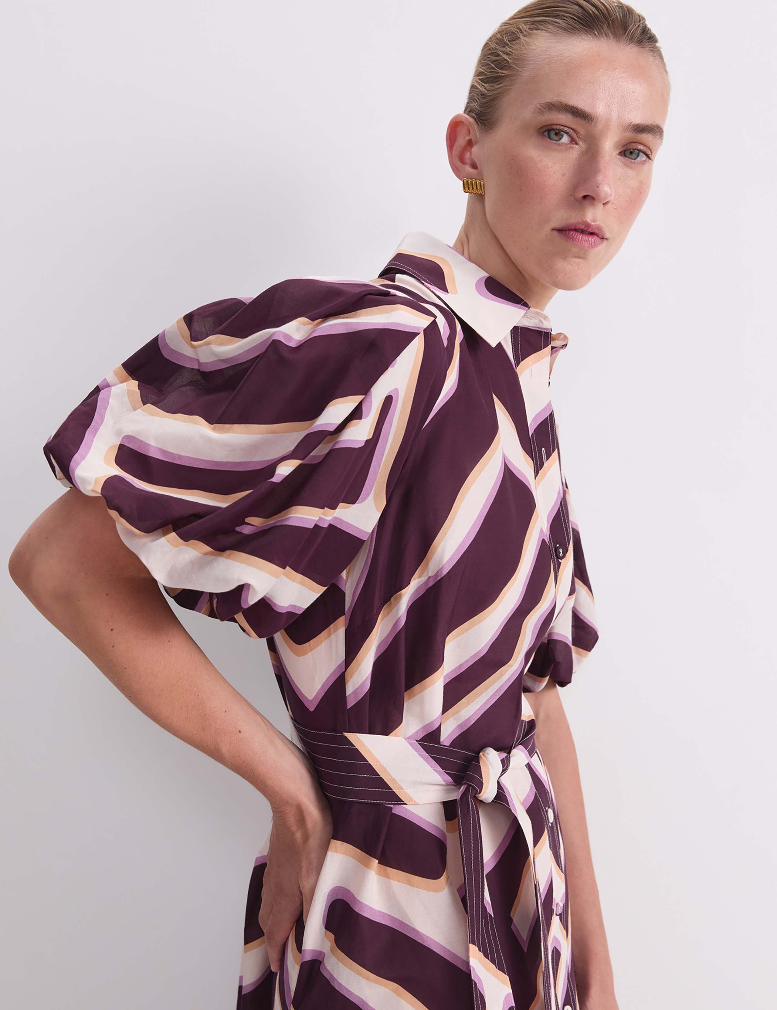 Cotton Rich Printed Midi Shirt Dress with Silk 7 of 8