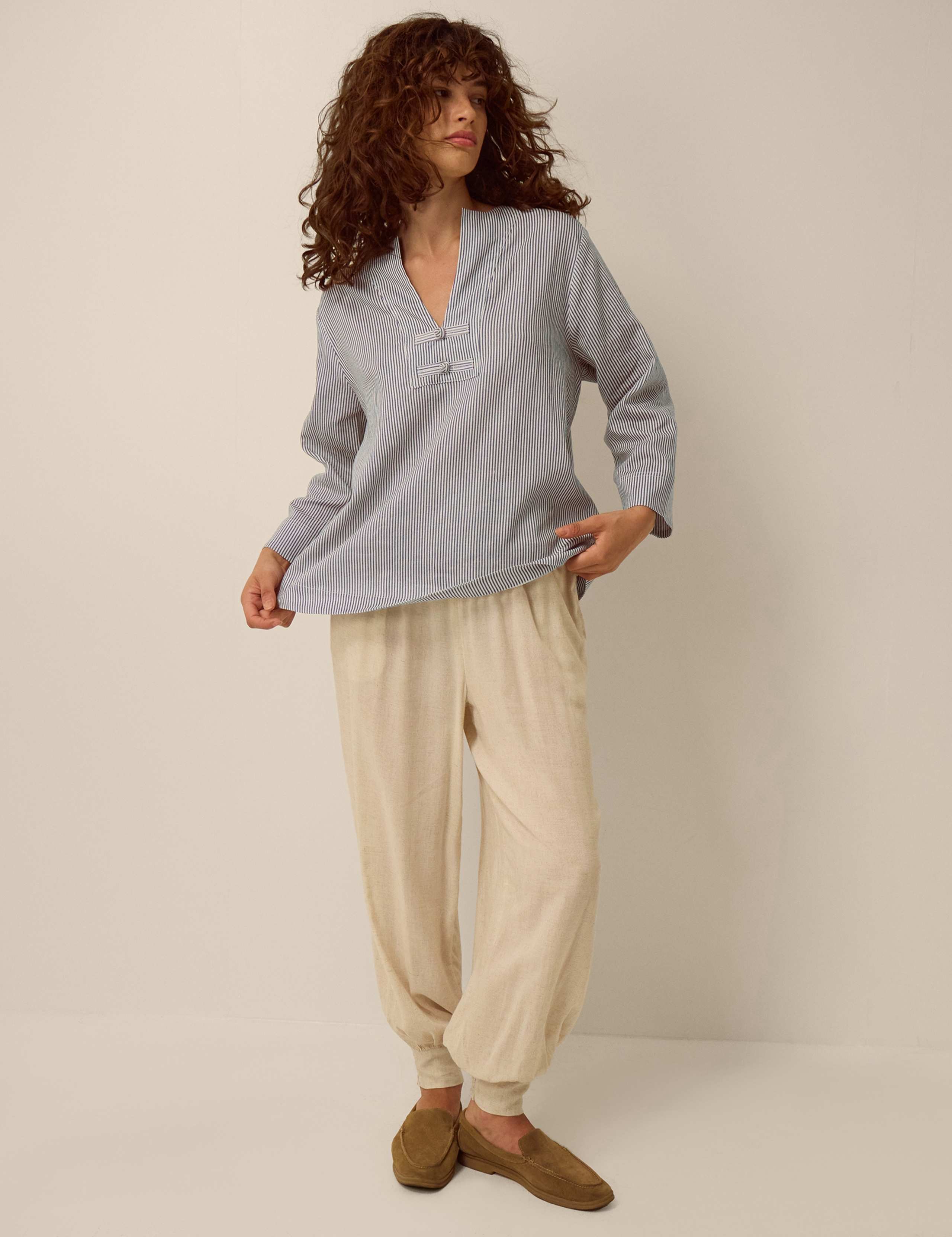 Linen Blend V-Neck Blouse 2 of 5