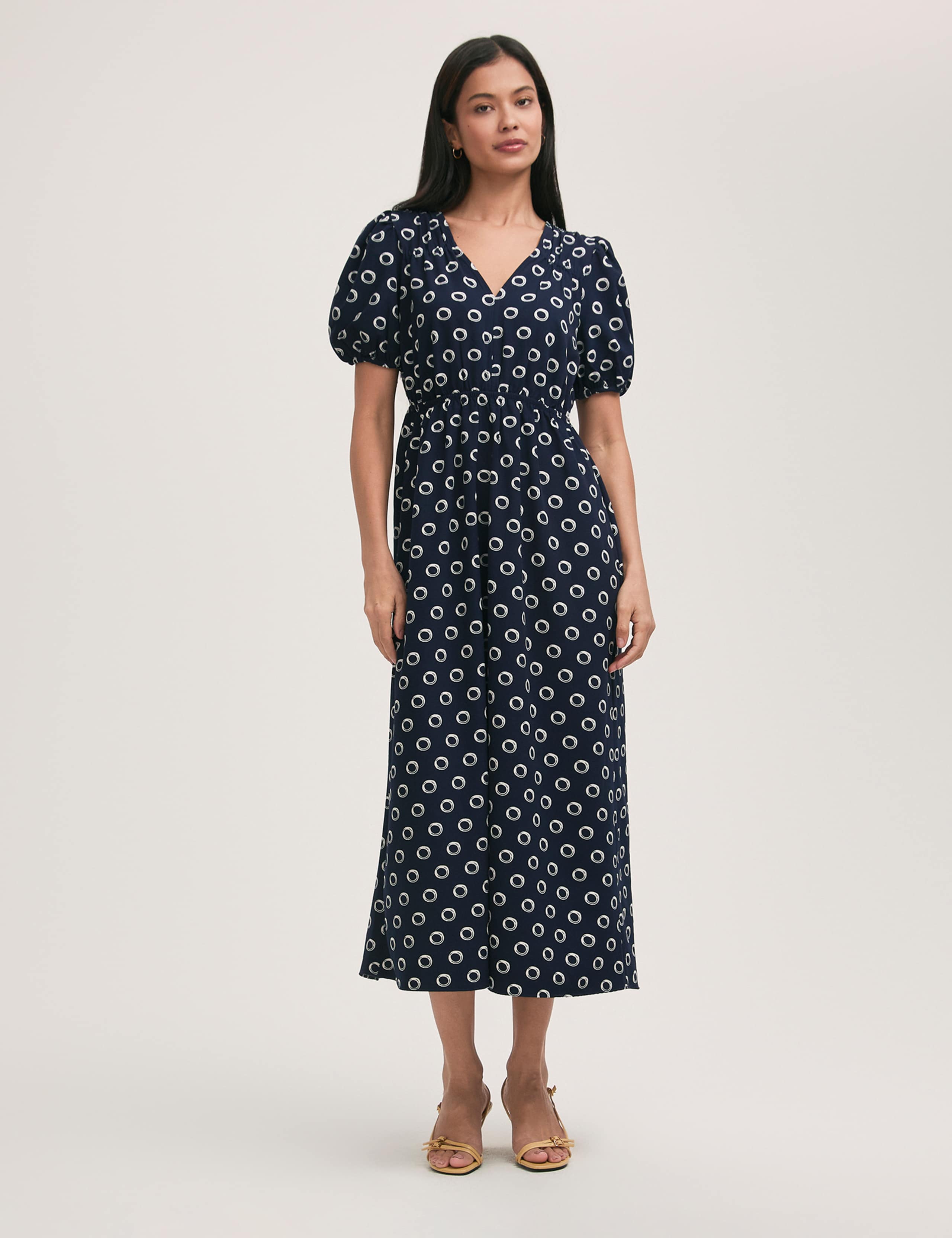 Polka Dot V-Neck Midi Tea Dress 1 of 4