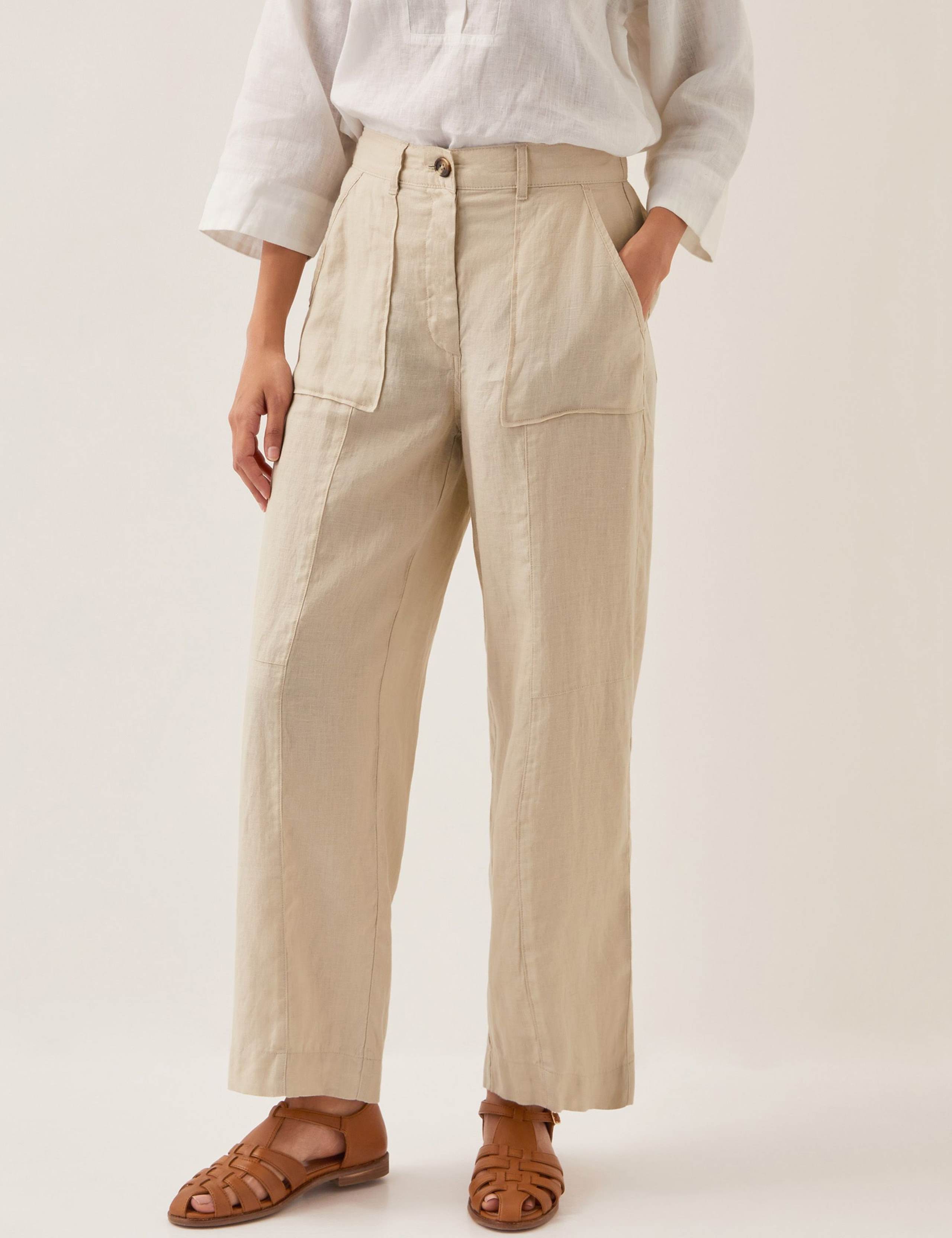 Pure Linen Straight Wide Leg Trousers 1 of 4