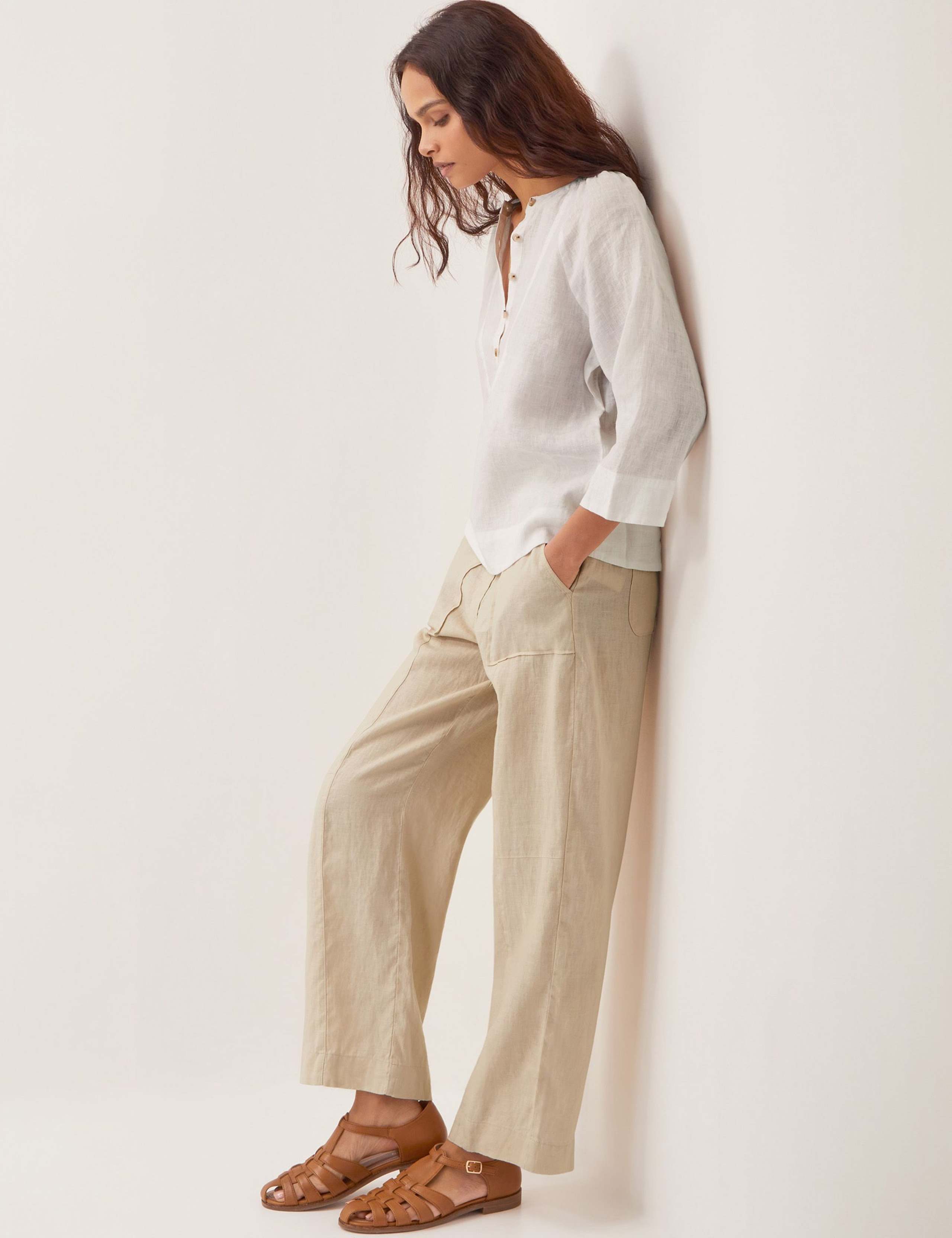 Pure Linen Straight Wide Leg Trousers 2 of 4