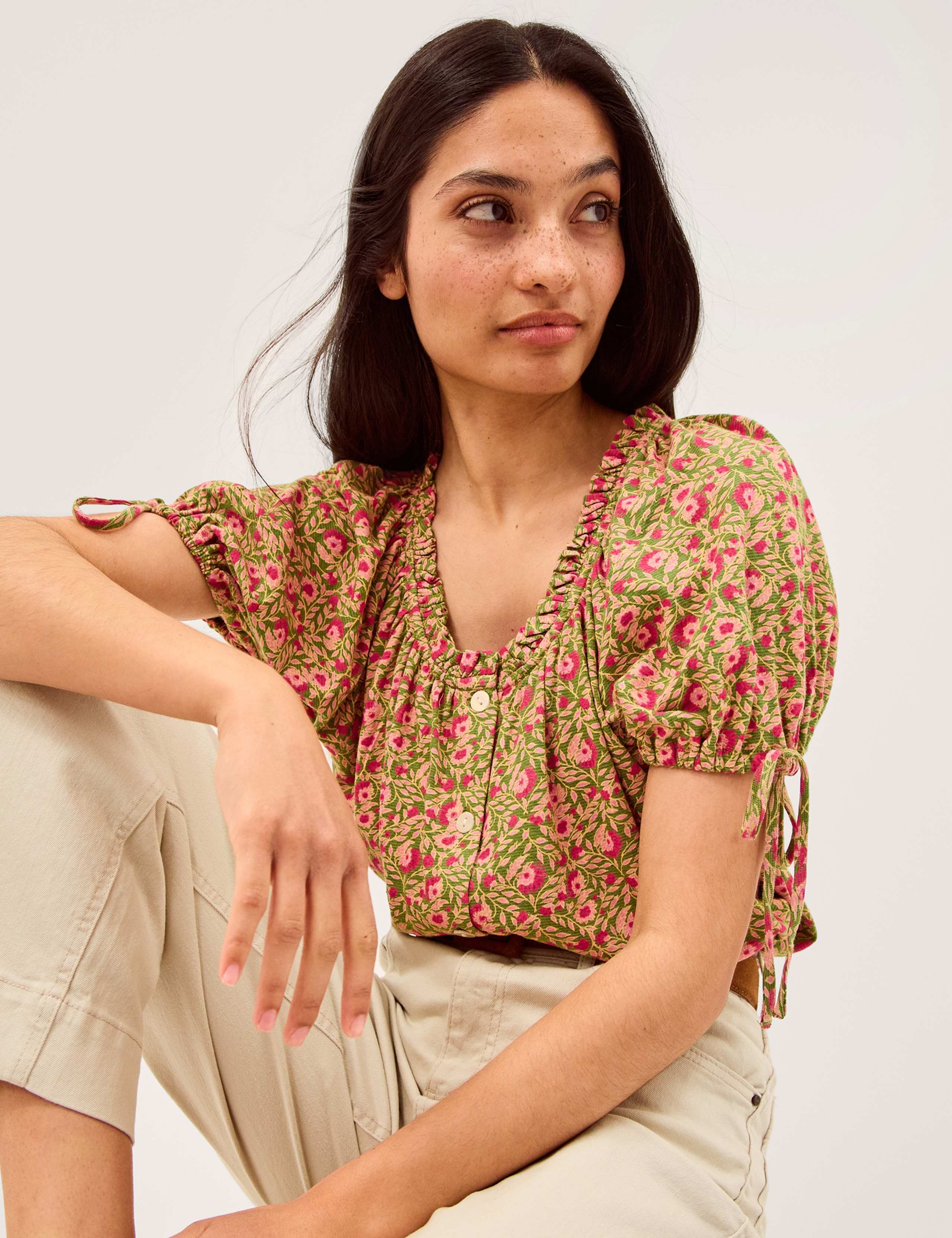 Cotton Rich Jersey Printed Puff Sleeve Blouse 4 of 5
