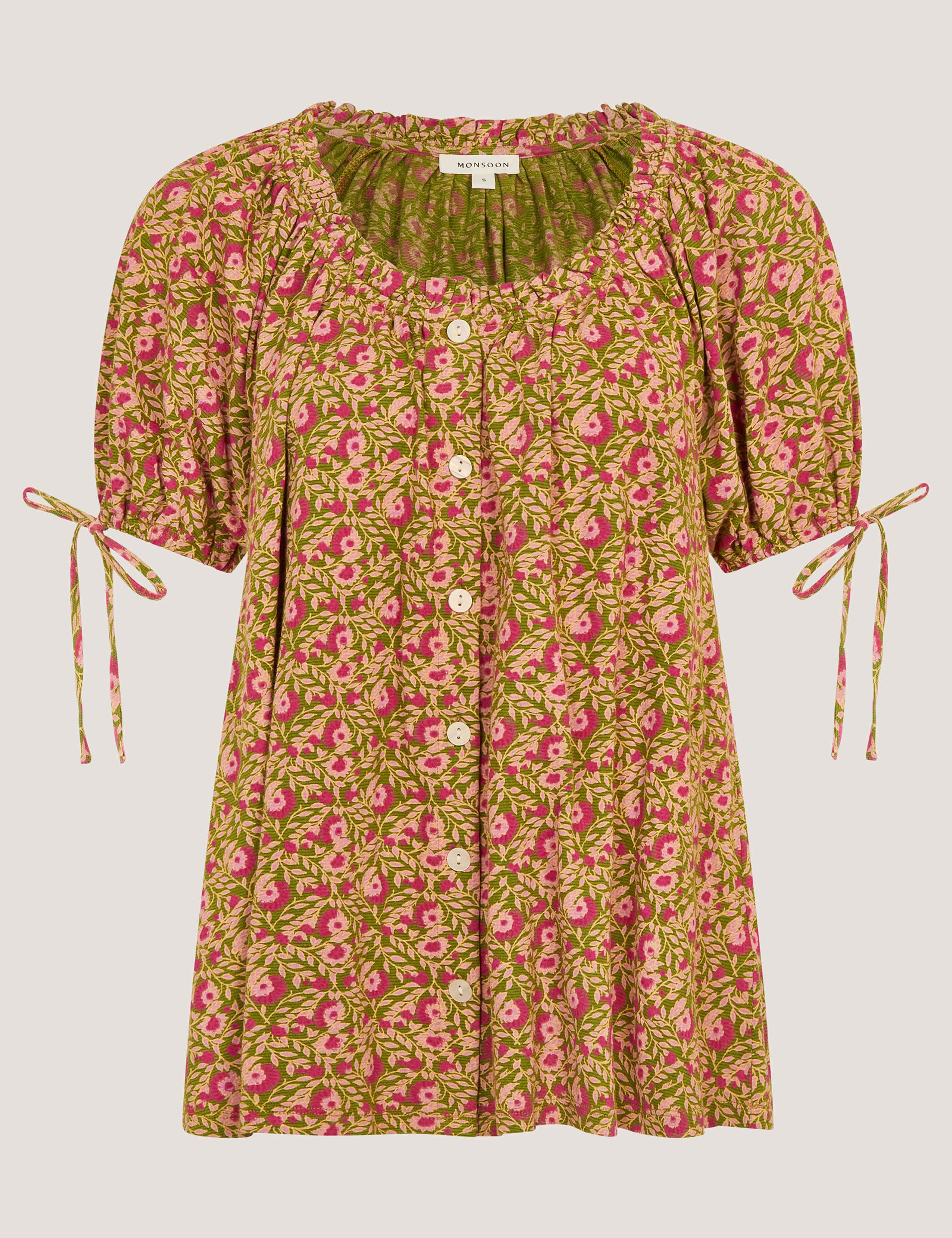 Cotton Rich Jersey Printed Puff Sleeve Blouse 2 of 5