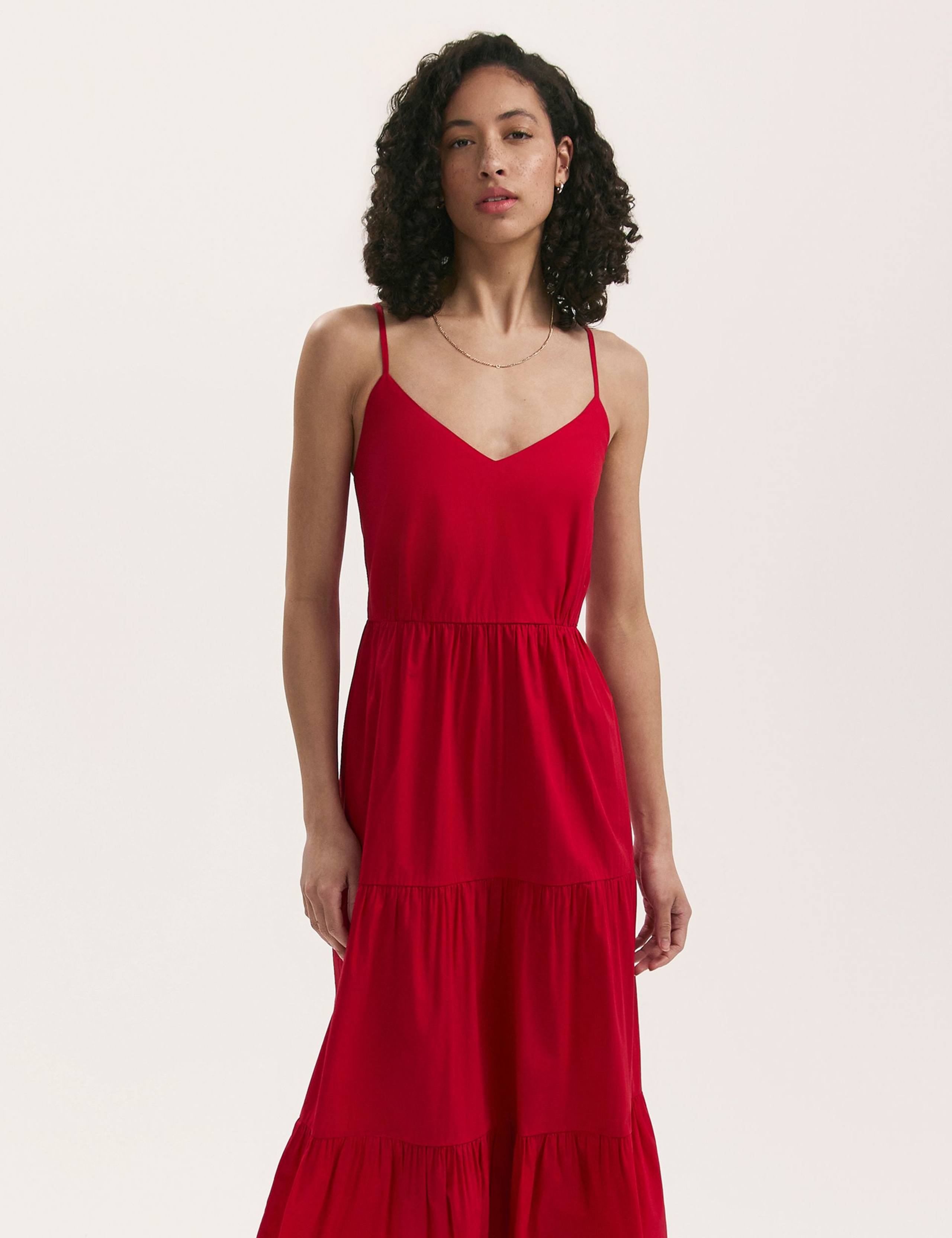 Pure Cotton V-Neck Midi Tiered Dress 3 of 4