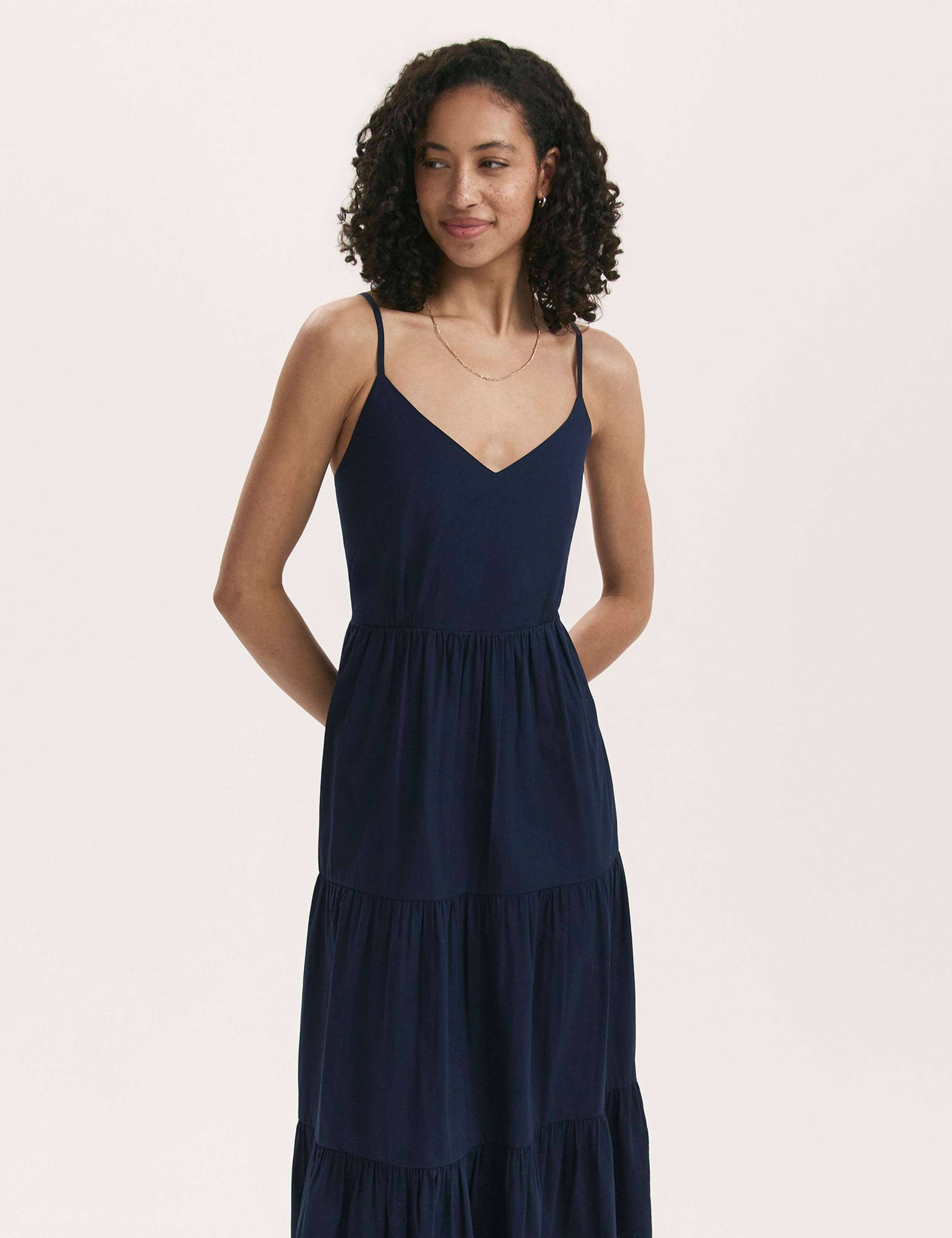 Pure Cotton V-Neck Midi Tiered Dress 3 of 4
