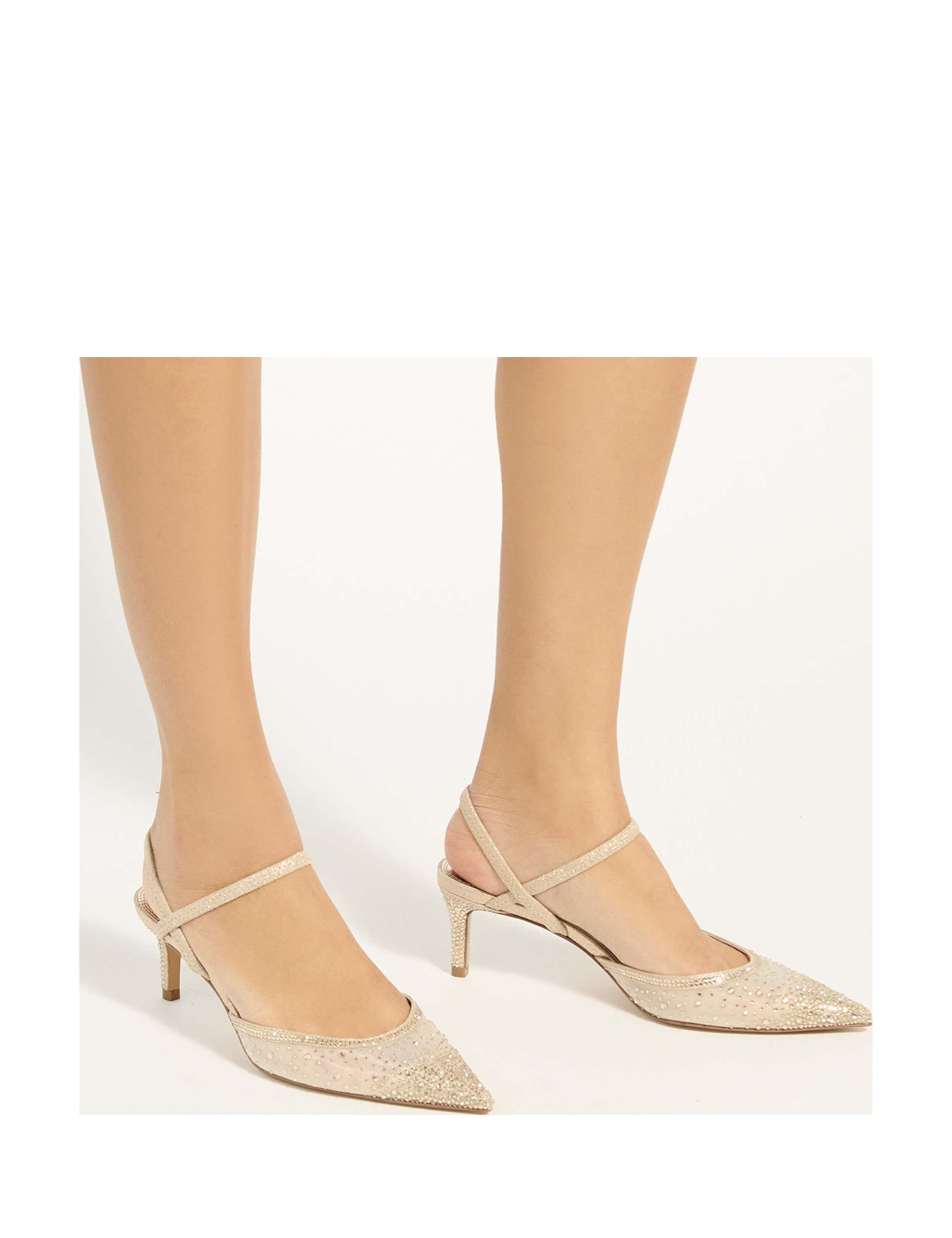 Sparkle Mesh Detail Kitten Heel Court Shoes 3 of 6