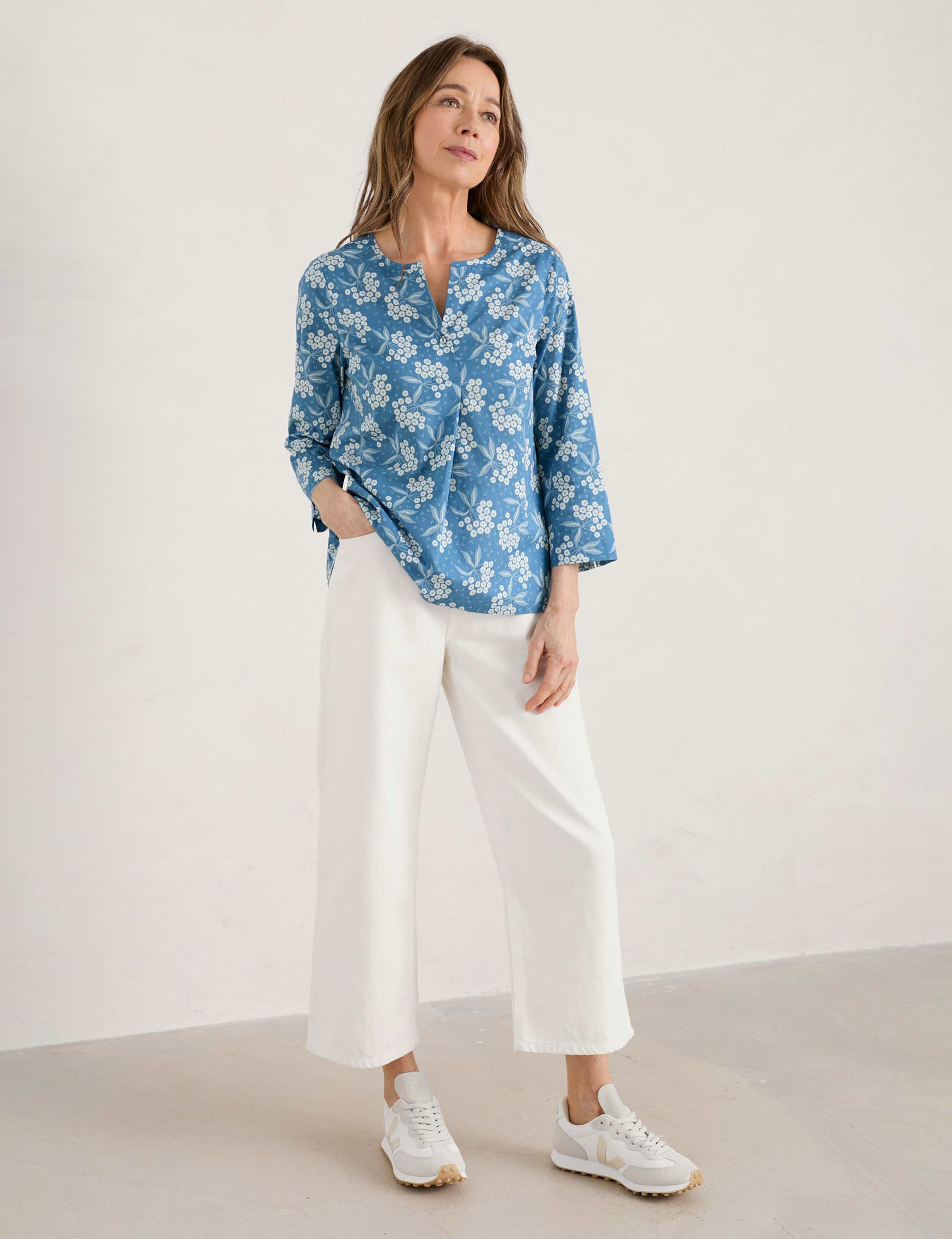 Organic Cotton Floral Notch Neck Top 1 of 5