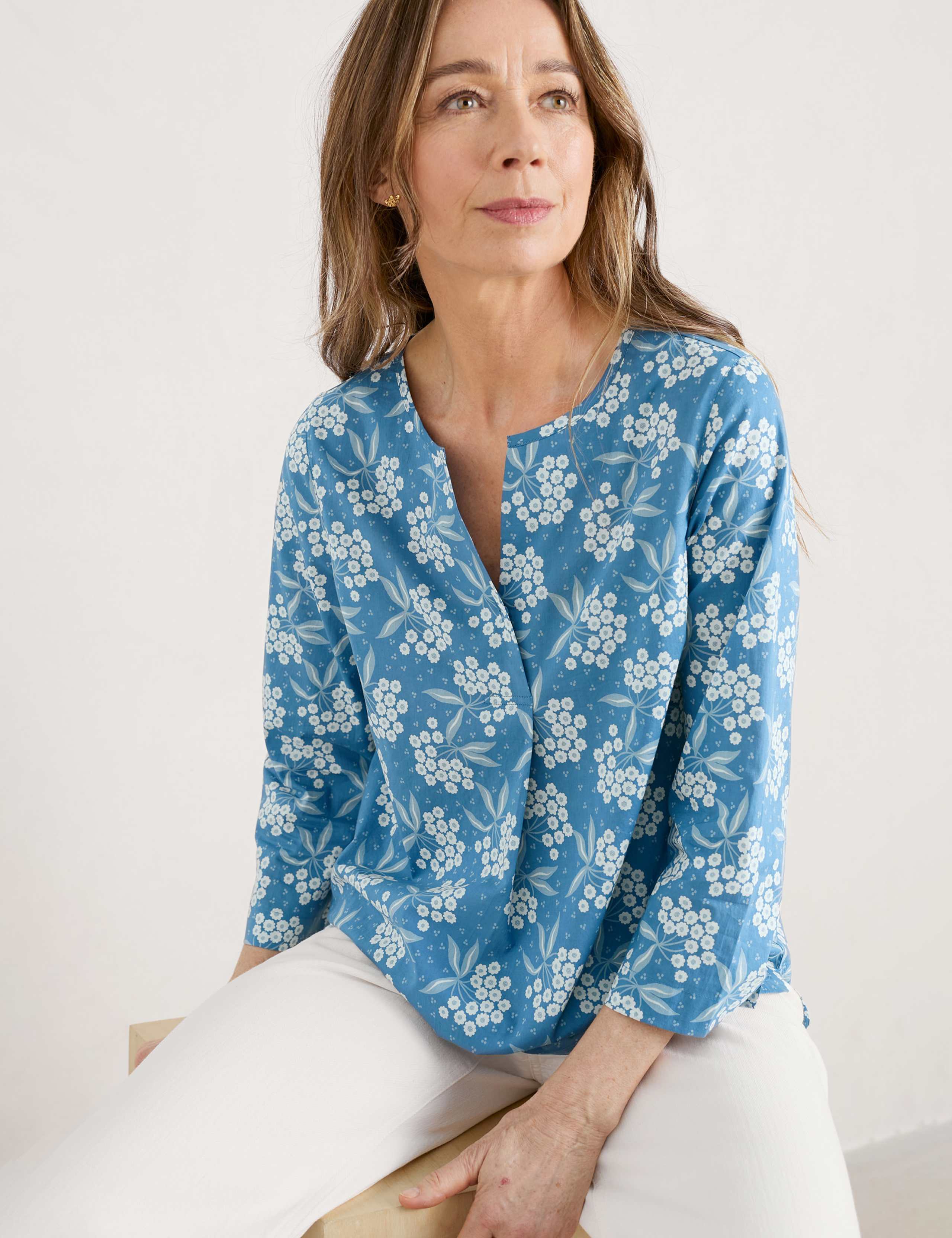 Organic Cotton Floral Notch Neck Top 3 of 5