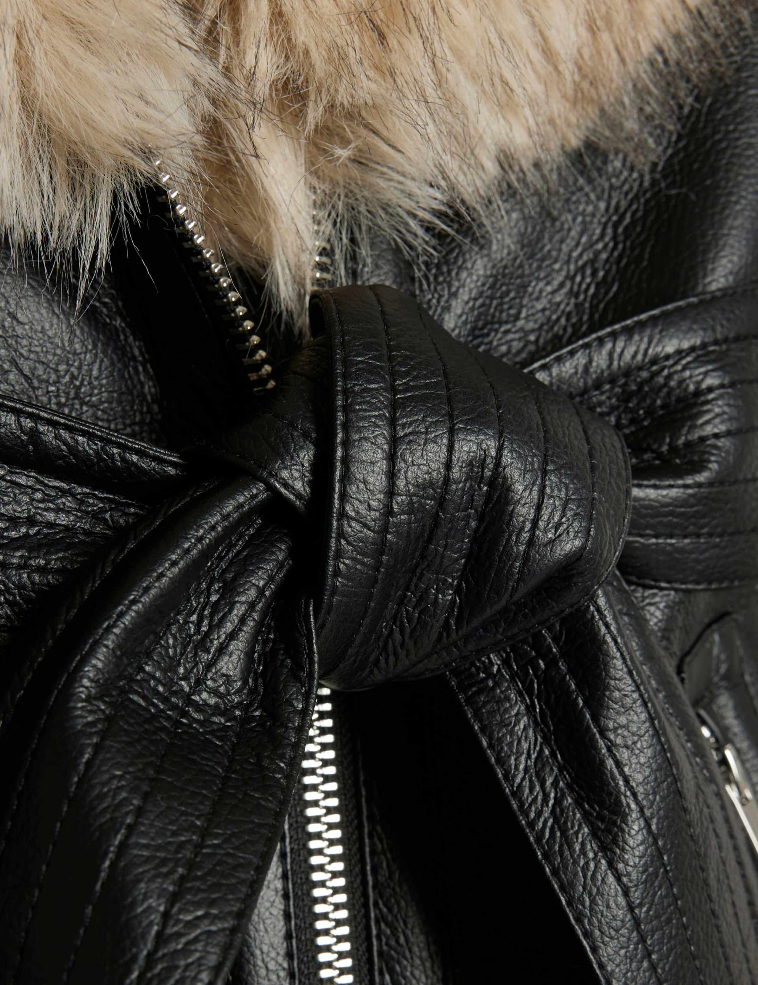 Mid Length Belted Faux Shearling Aviator Coat 6 of 6