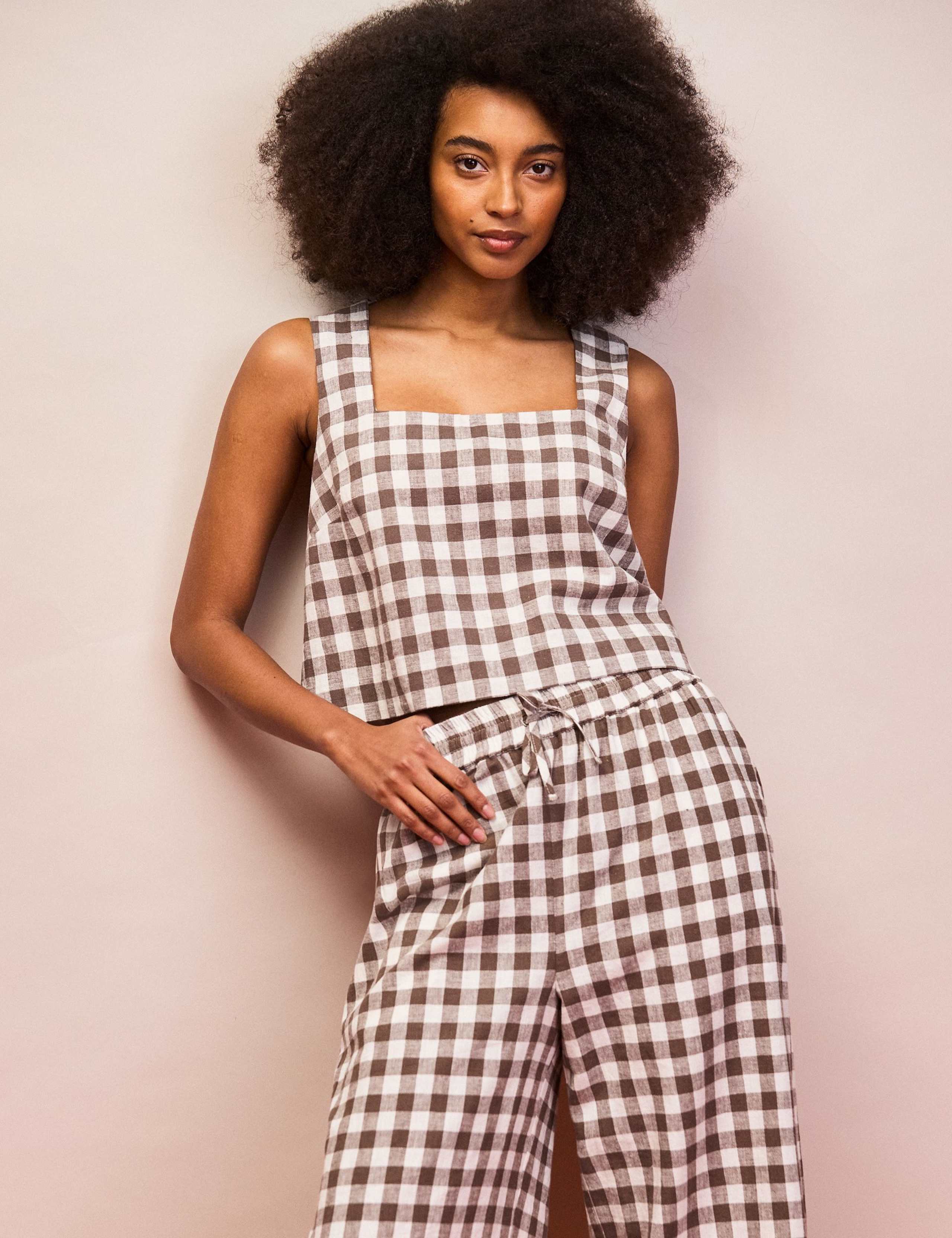 Cotton Linen Gingham Square Neck Vest Top 1 of 3