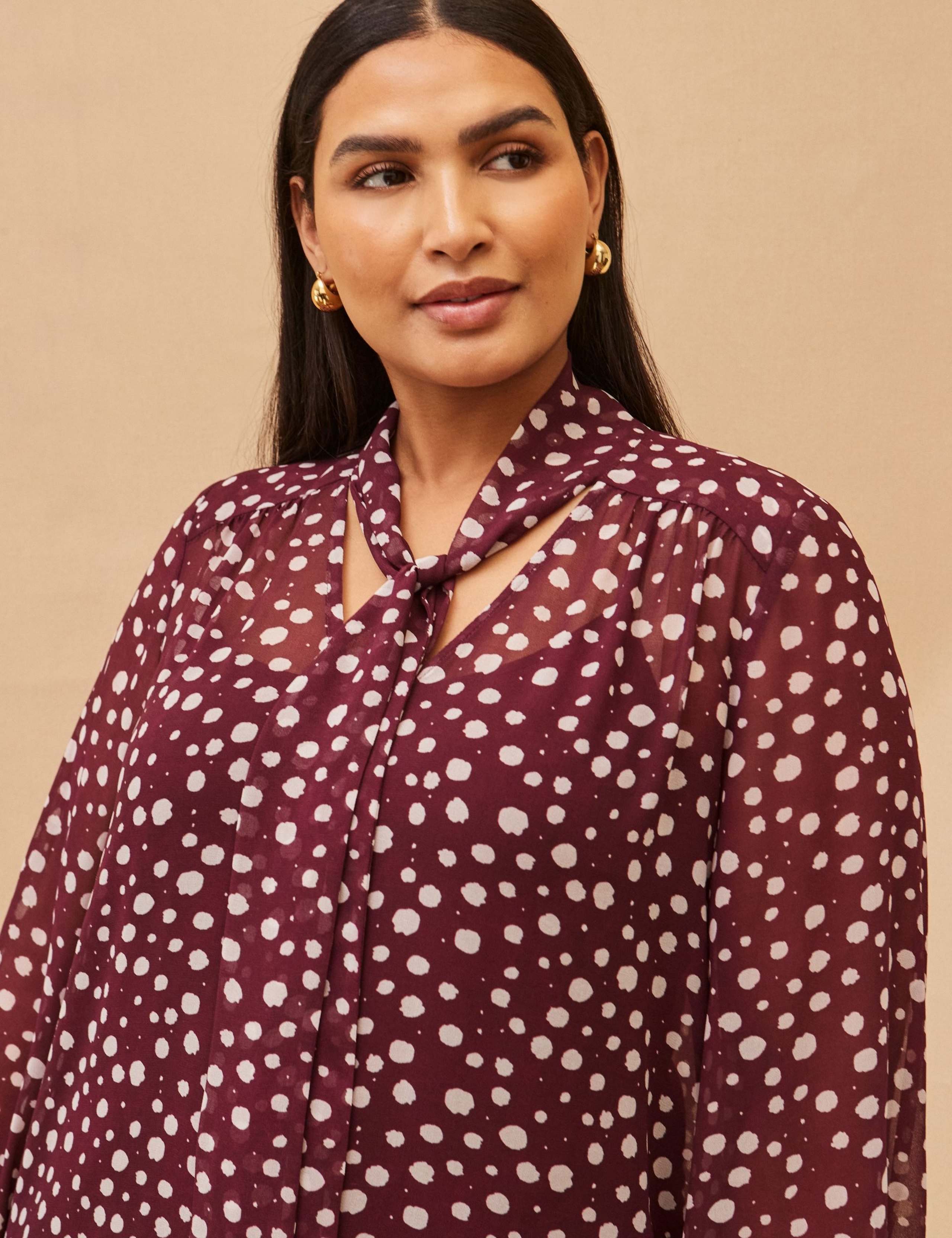 Polka Dot V-Neck Tie Detail Blouse 4 of 7