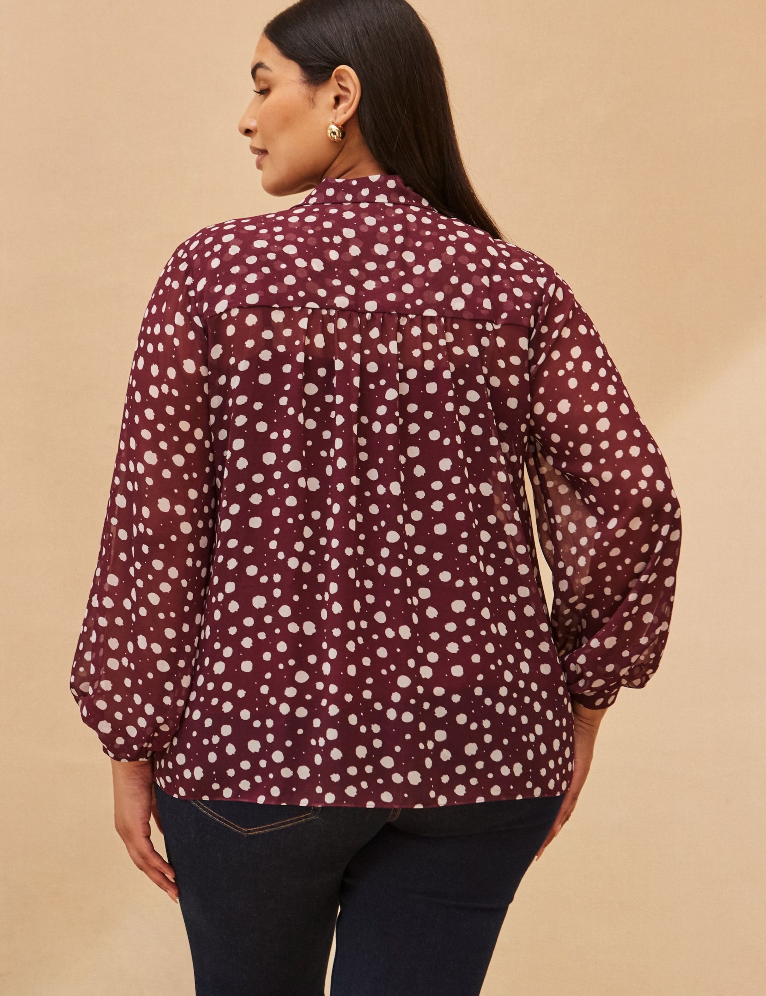 Polka Dot V-Neck Tie Detail Blouse 5 of 7