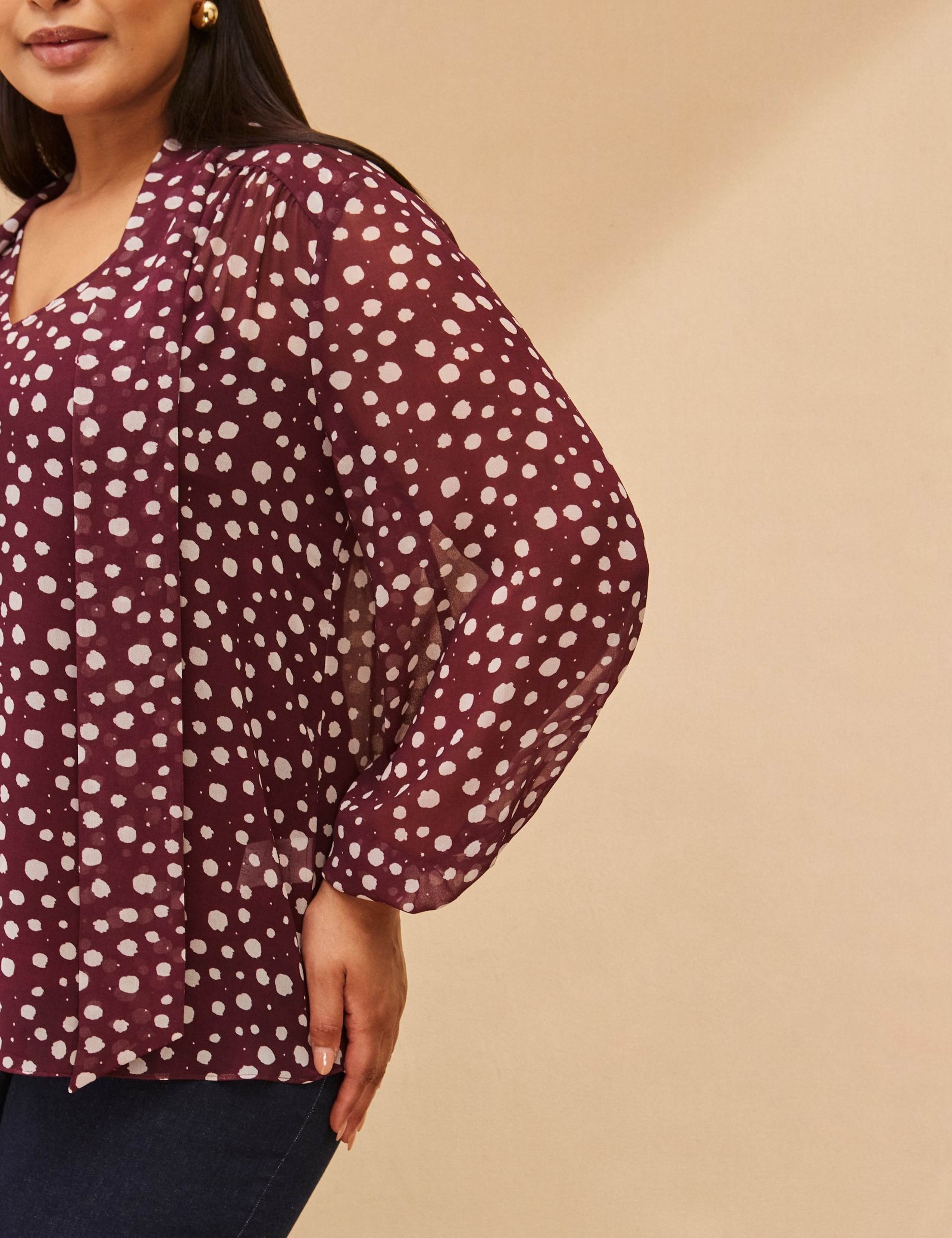 Polka Dot V-Neck Tie Detail Blouse 6 of 7