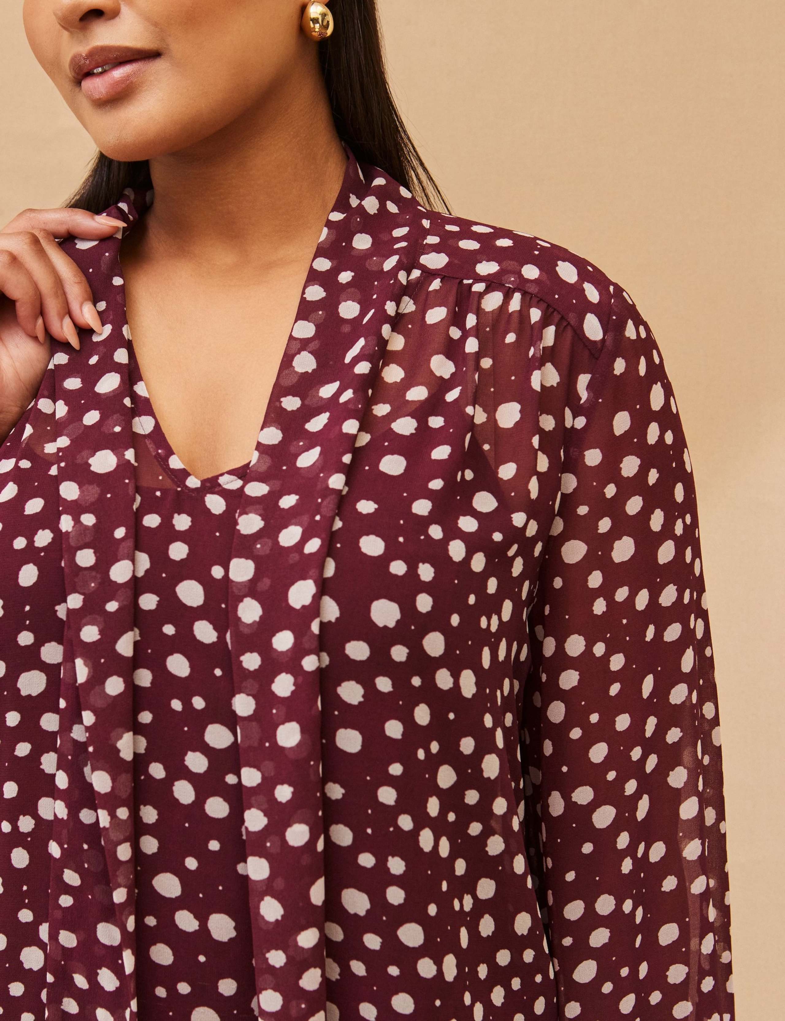 Polka Dot V-Neck Tie Detail Blouse 7 of 7
