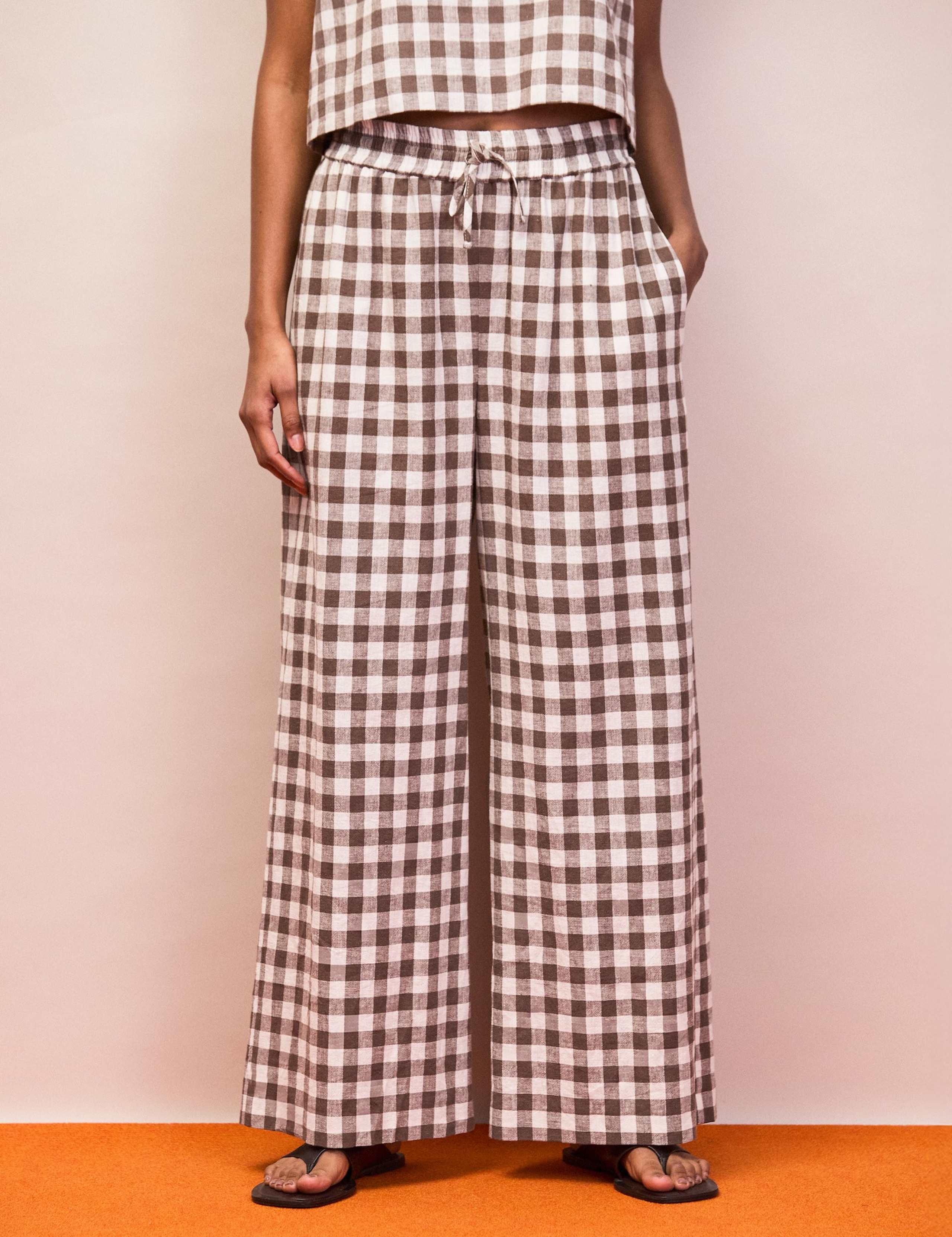 Cotton Linen Blend Gingham Casual Trousers 2 of 3