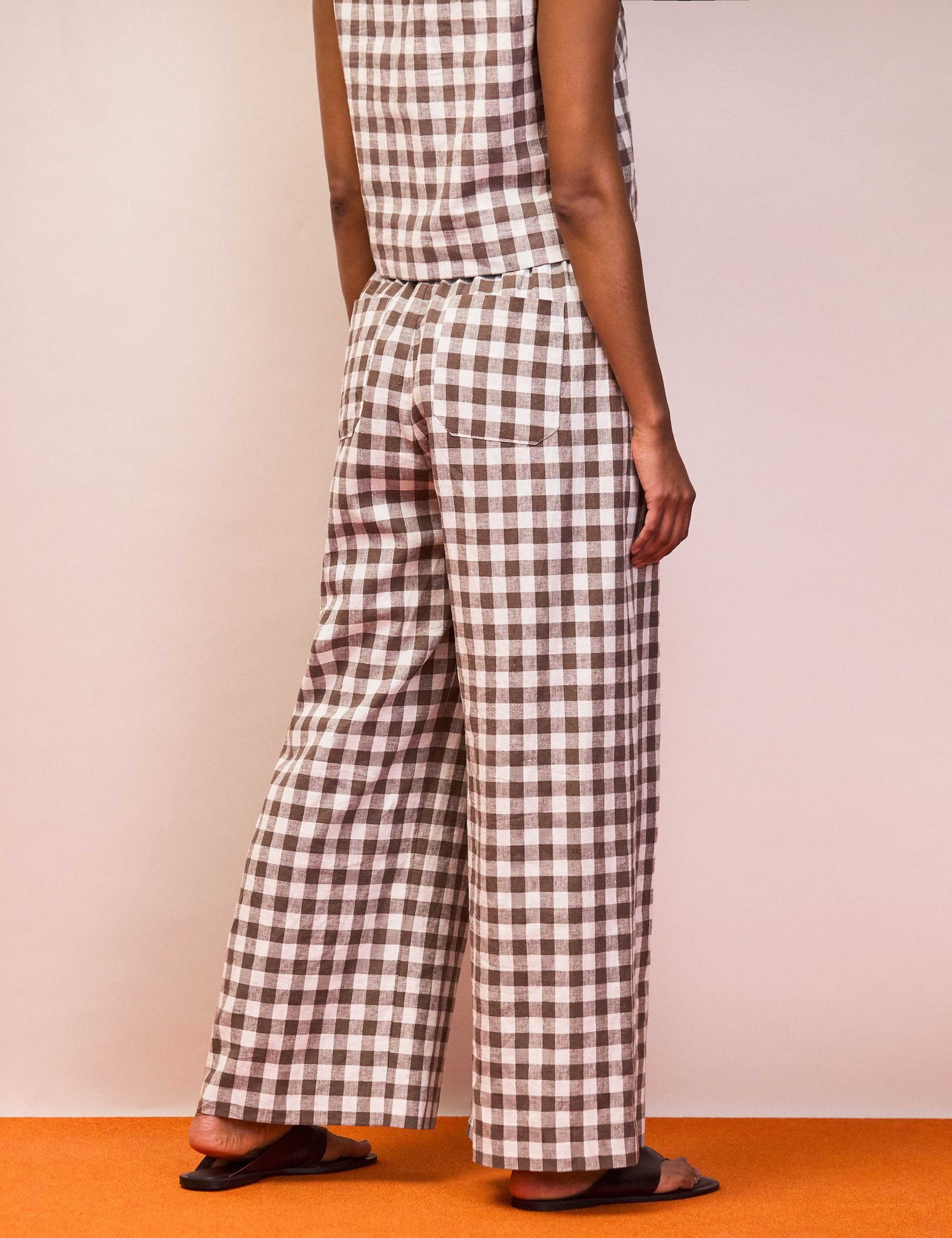 Cotton Linen Blend Gingham Casual Trousers 3 of 3