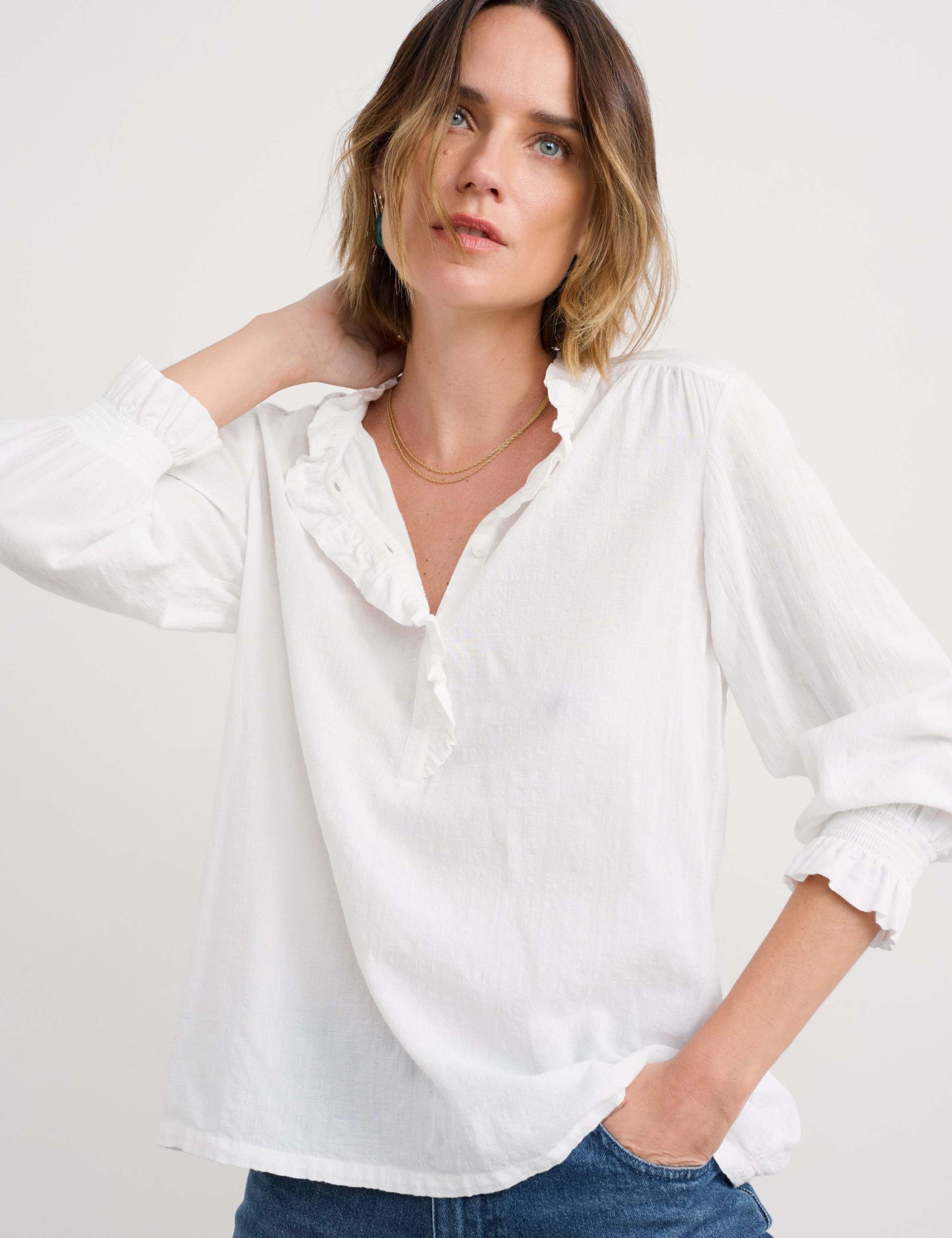 Cotton Rich Checked Frill Detail Blouse 3 of 5