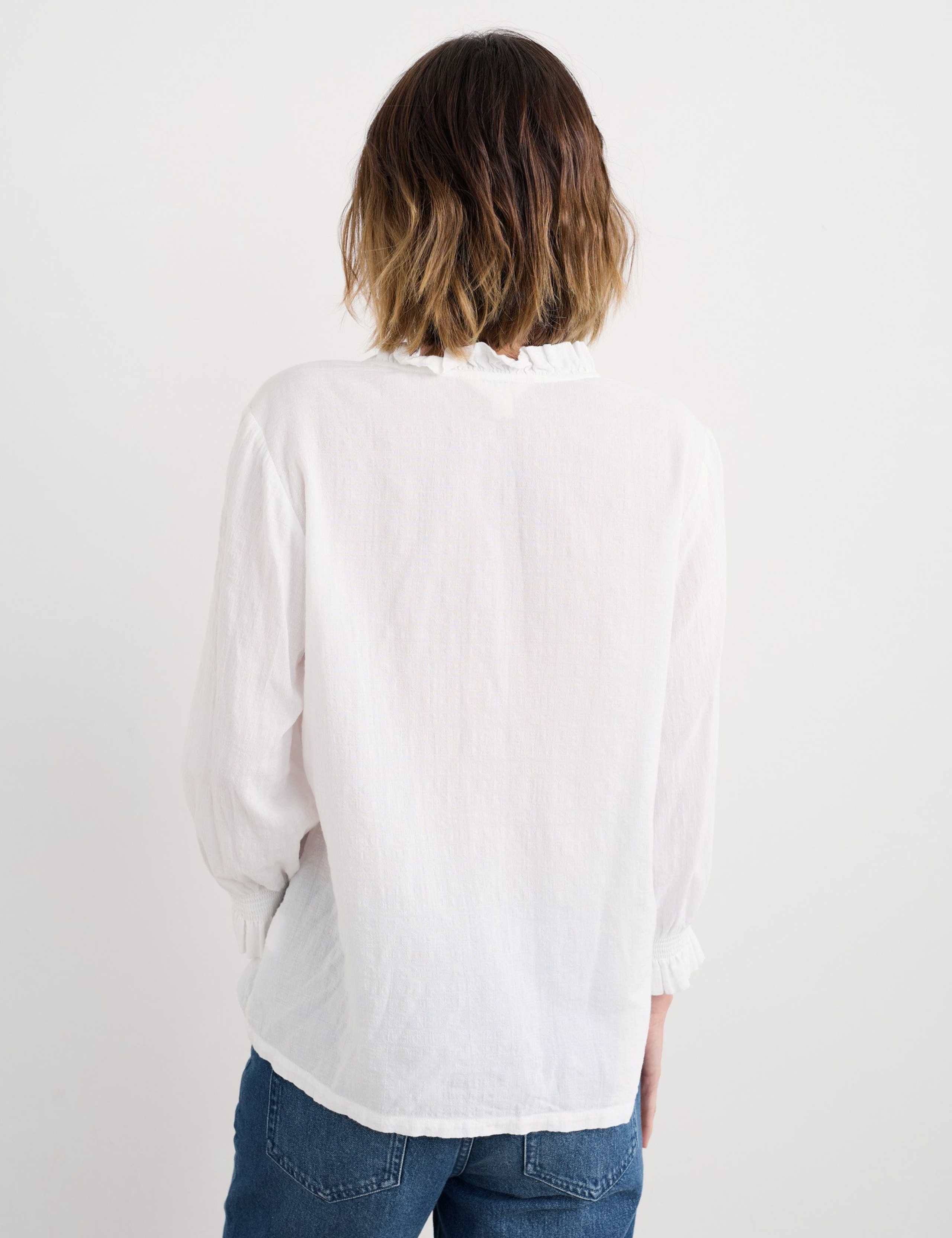 Cotton Rich Checked Frill Detail Blouse 4 of 5