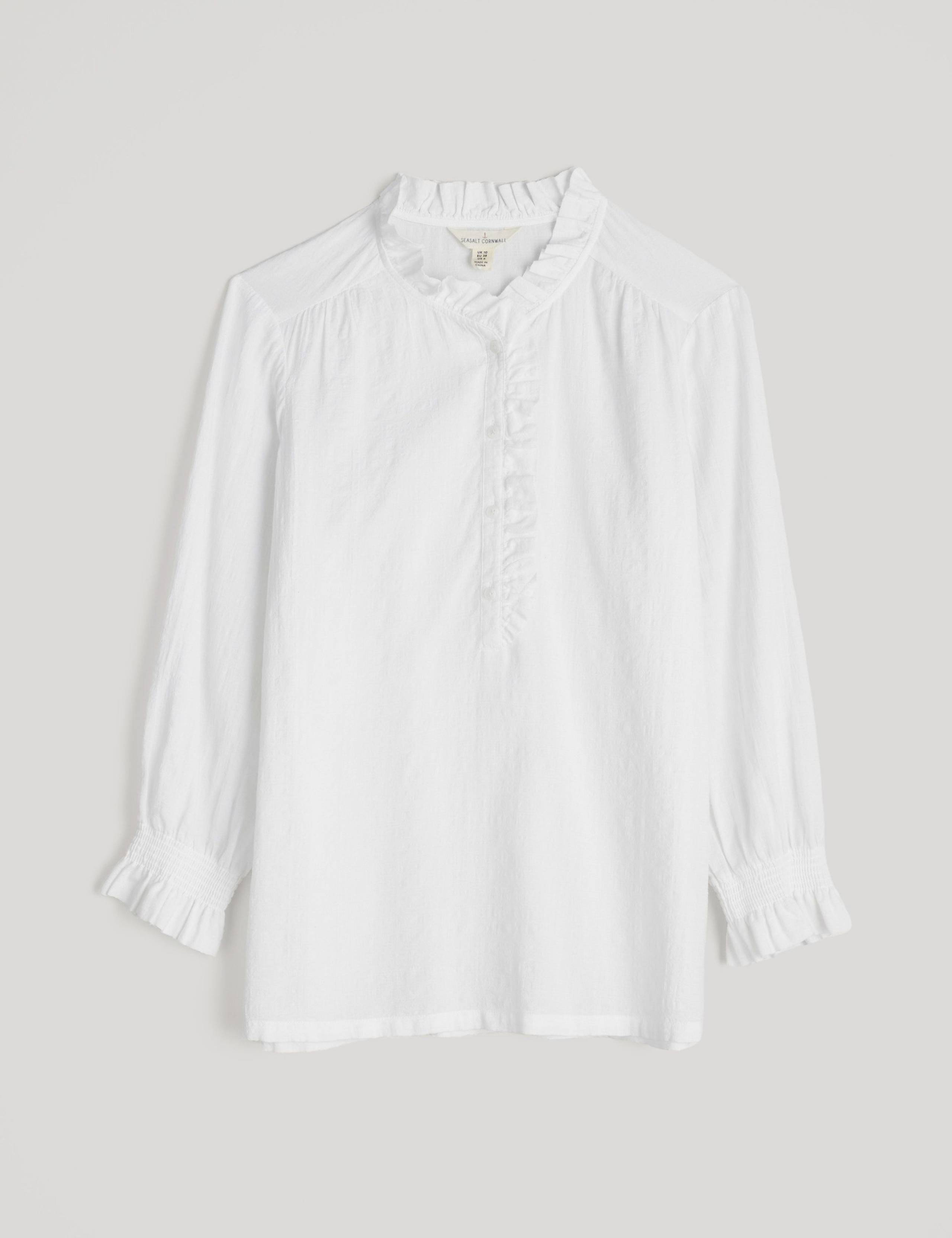 Cotton Rich Checked Frill Detail Blouse 2 of 5