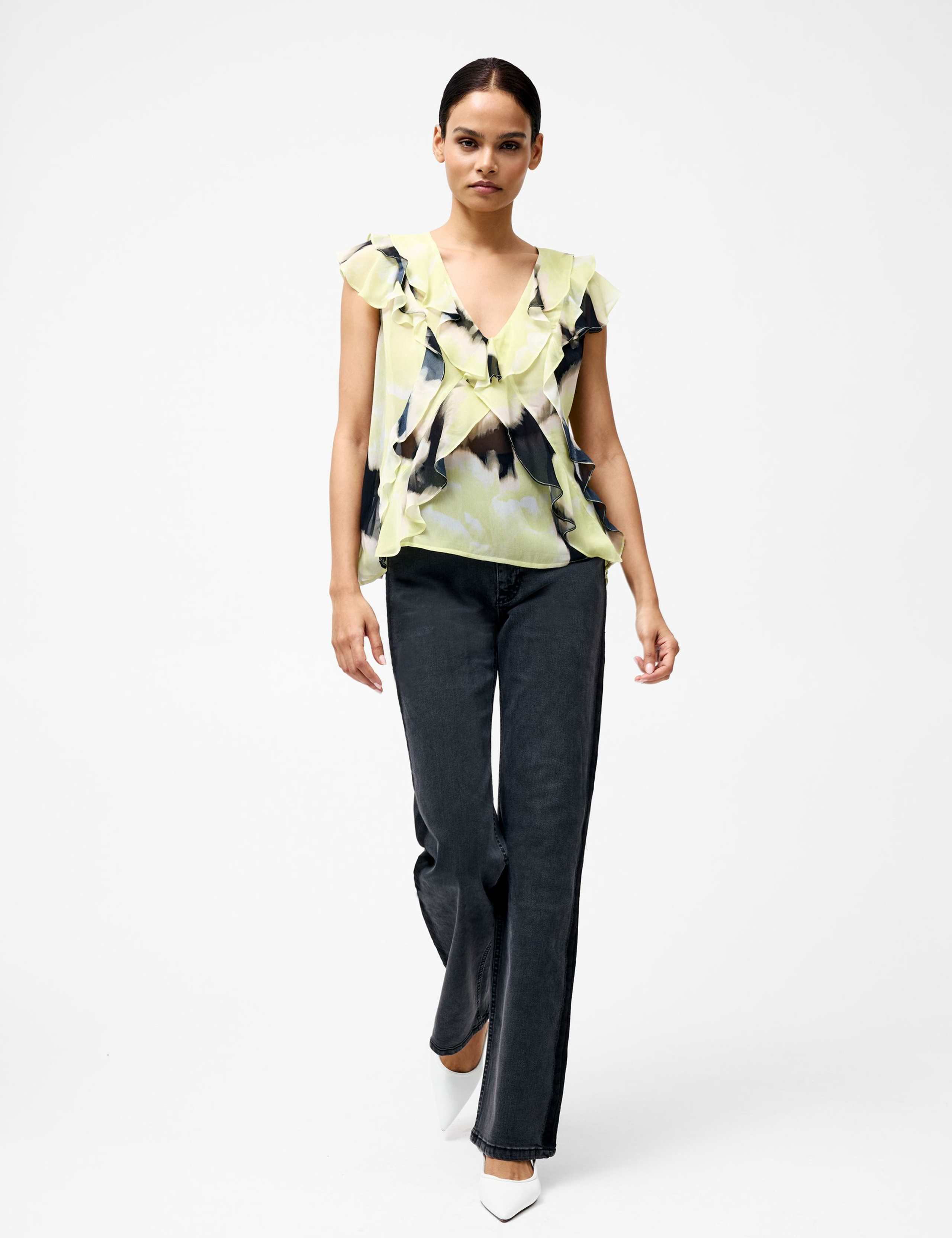 Chiffon Printed V-Neck Ruffle Top 3 of 3