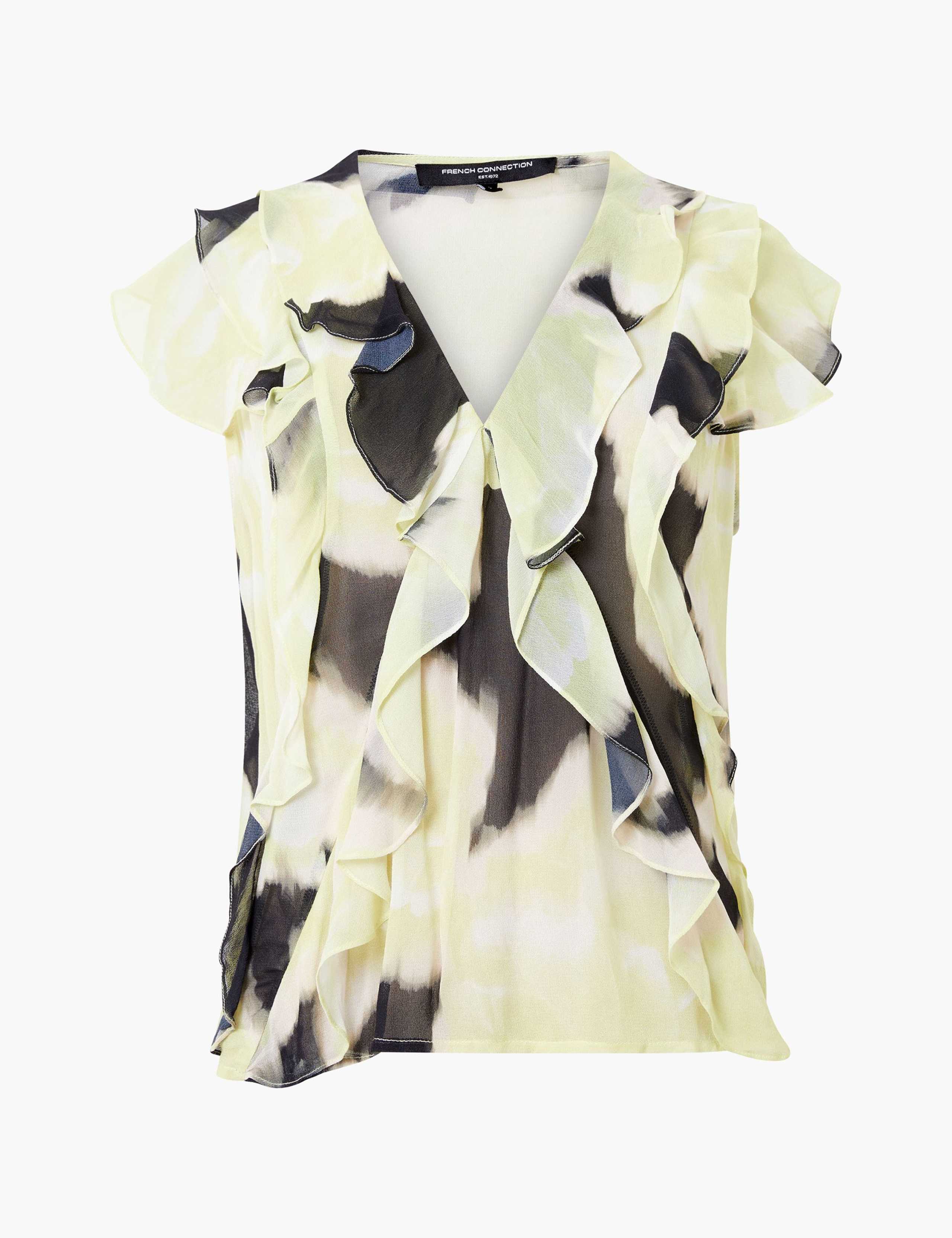 Chiffon Printed V-Neck Ruffle Top 2 of 3