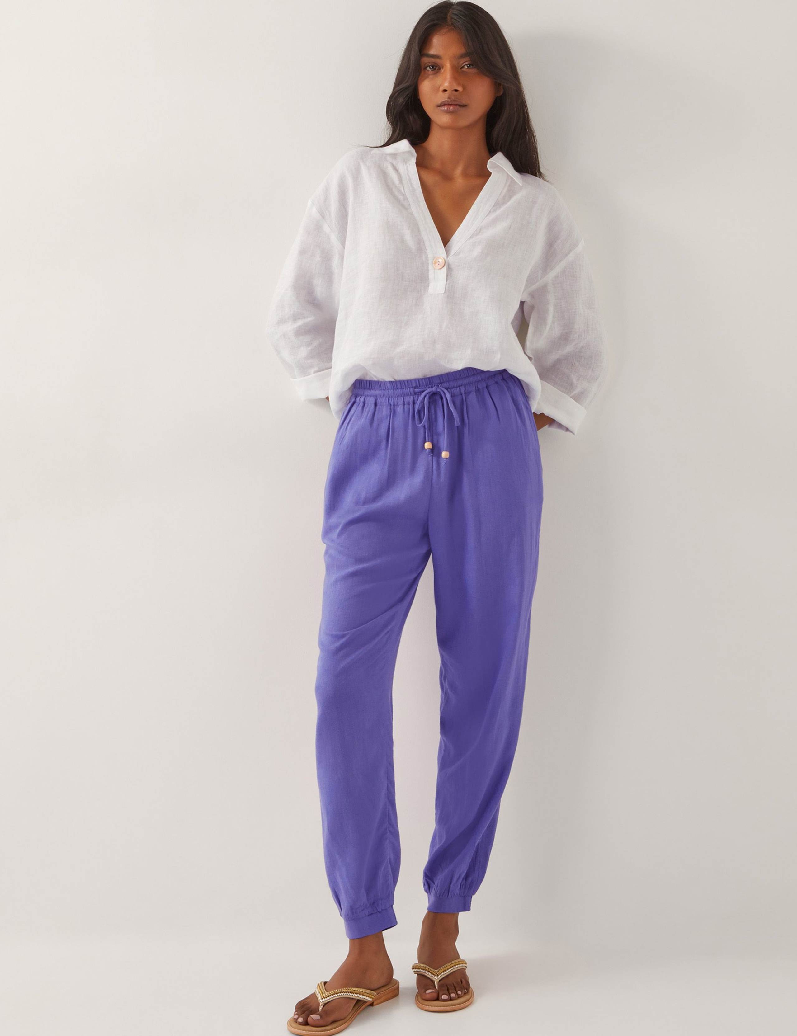 Straight Leg Cuffed Trousers With Linen 2 of 4