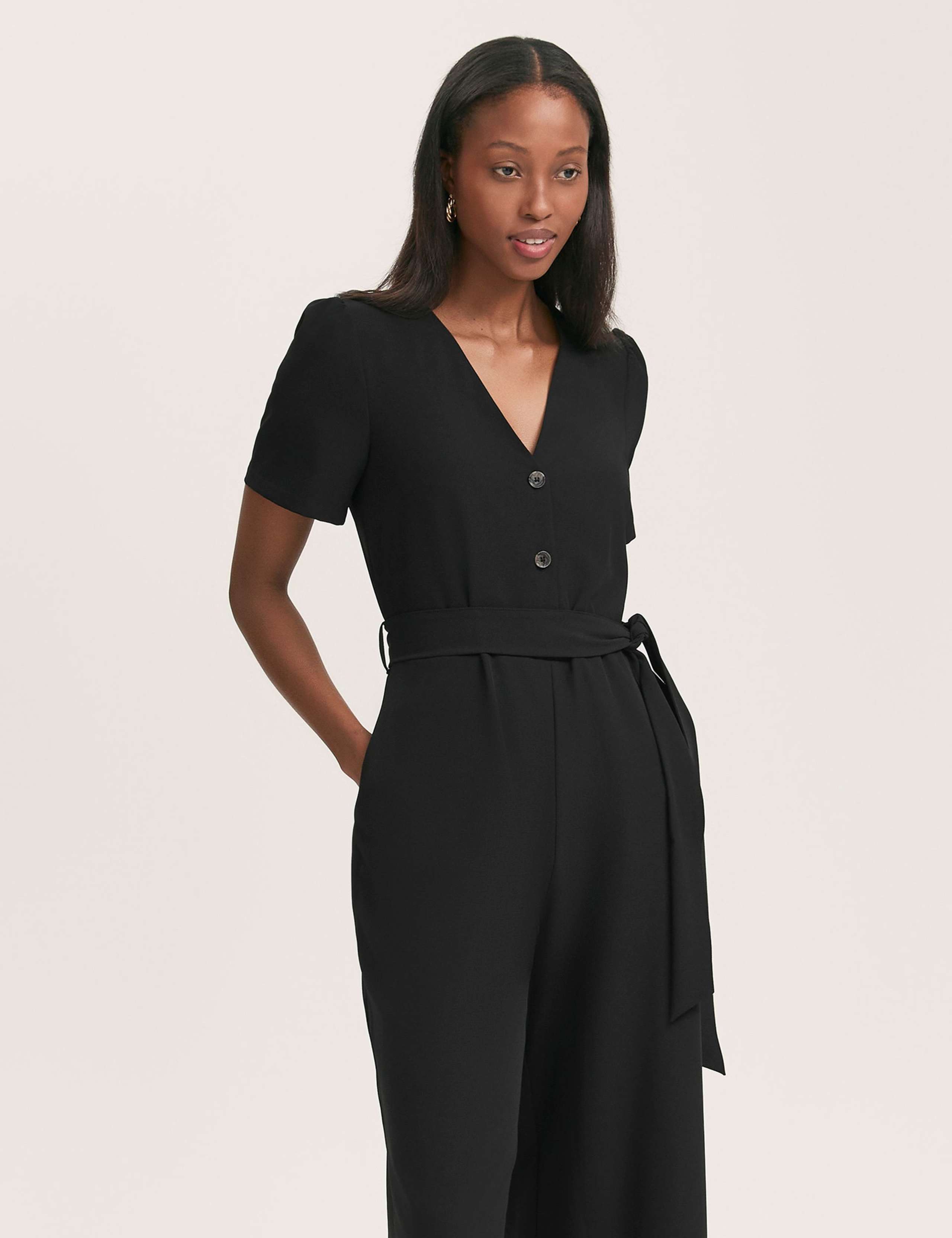 Crepe Button Front Short Sleeve Jumpsuit 3 of 4