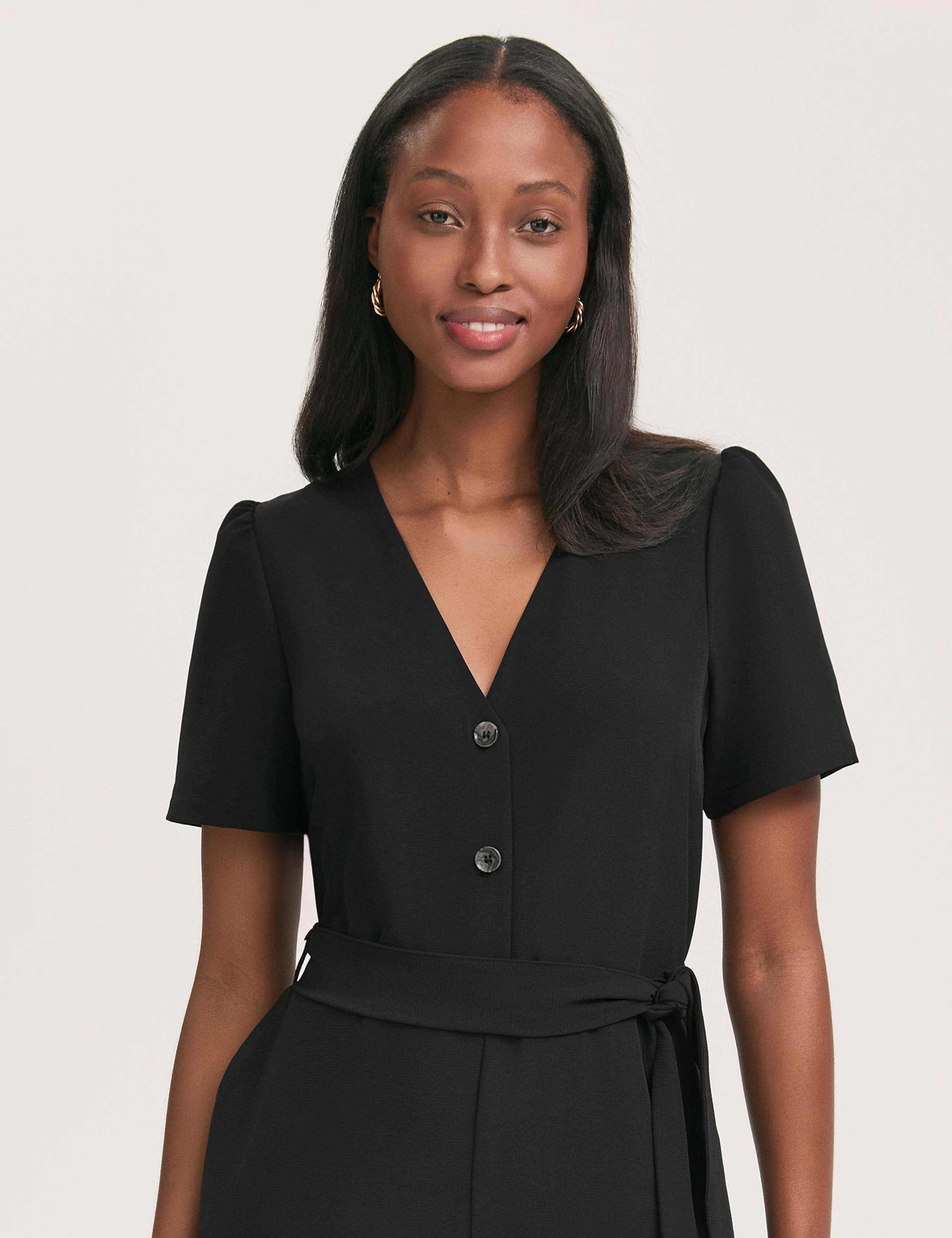 Crepe Button Front Short Sleeve Jumpsuit 4 of 4