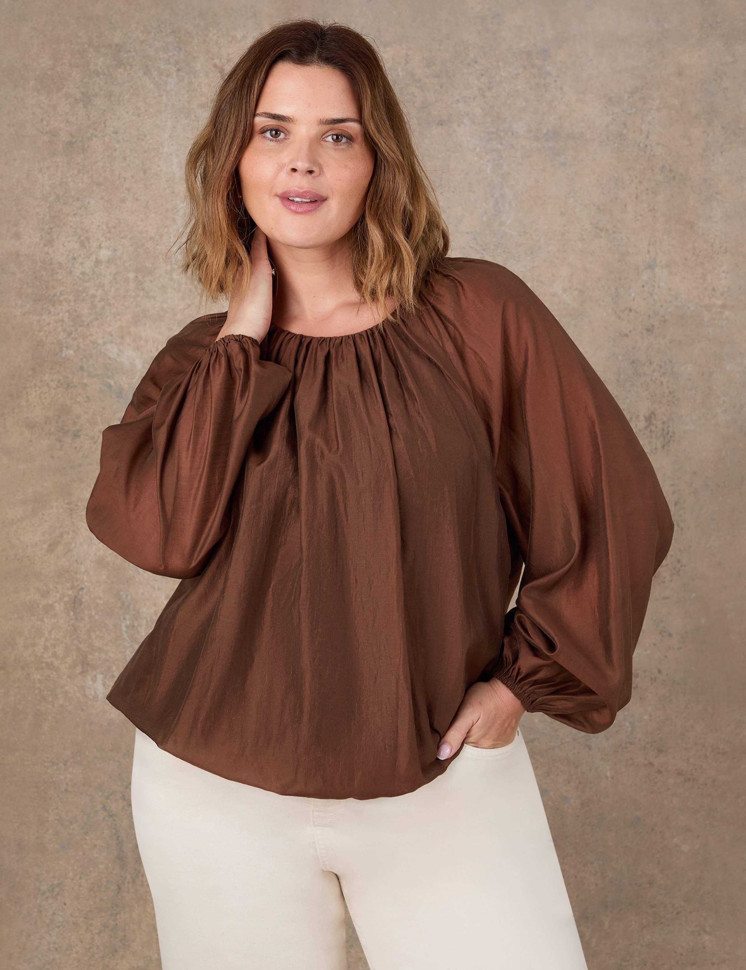 Lyocell Rich Blouson Sleeve Popover Blouse 1 of 4