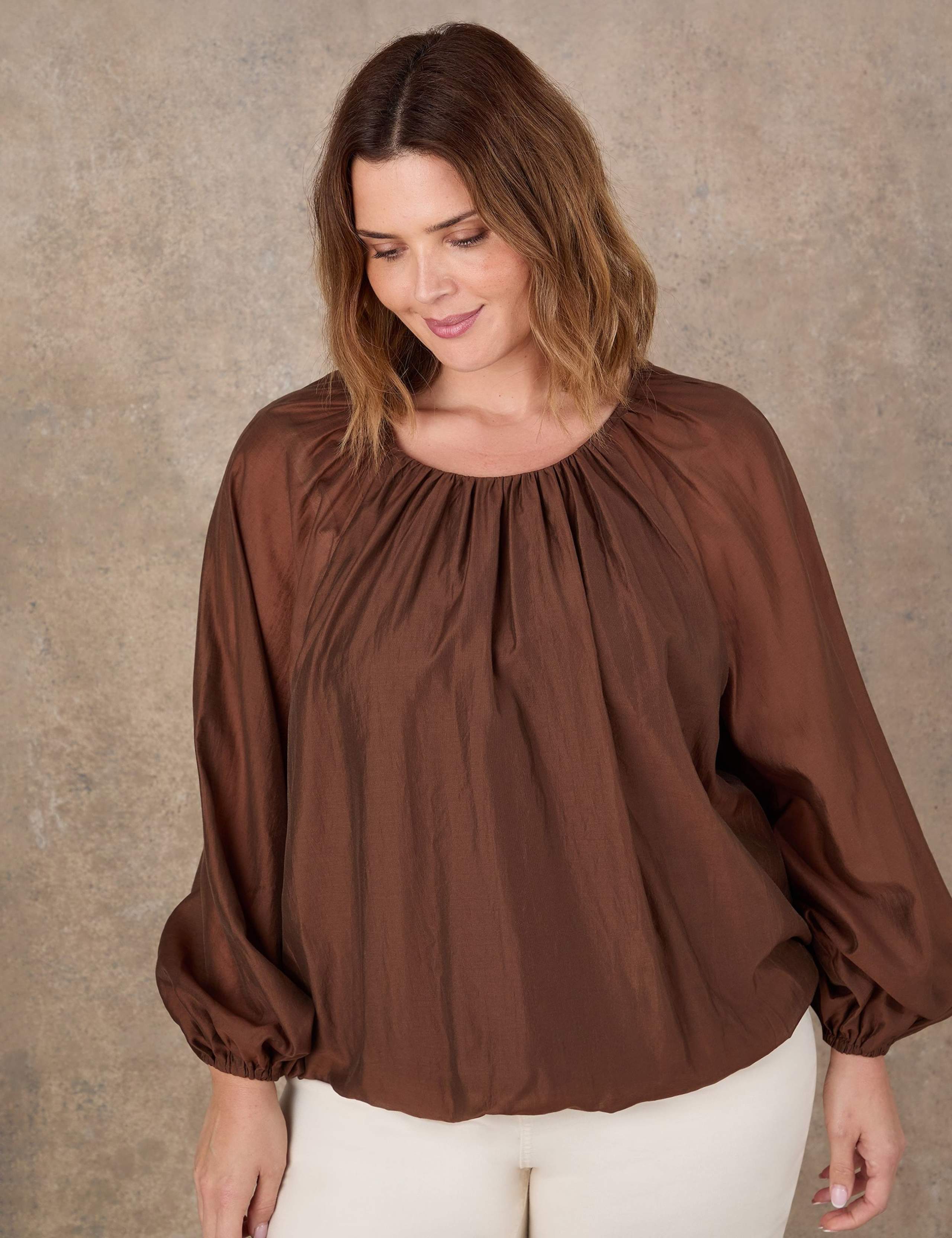 Lyocell Rich Blouson Sleeve Popover Blouse 2 of 4